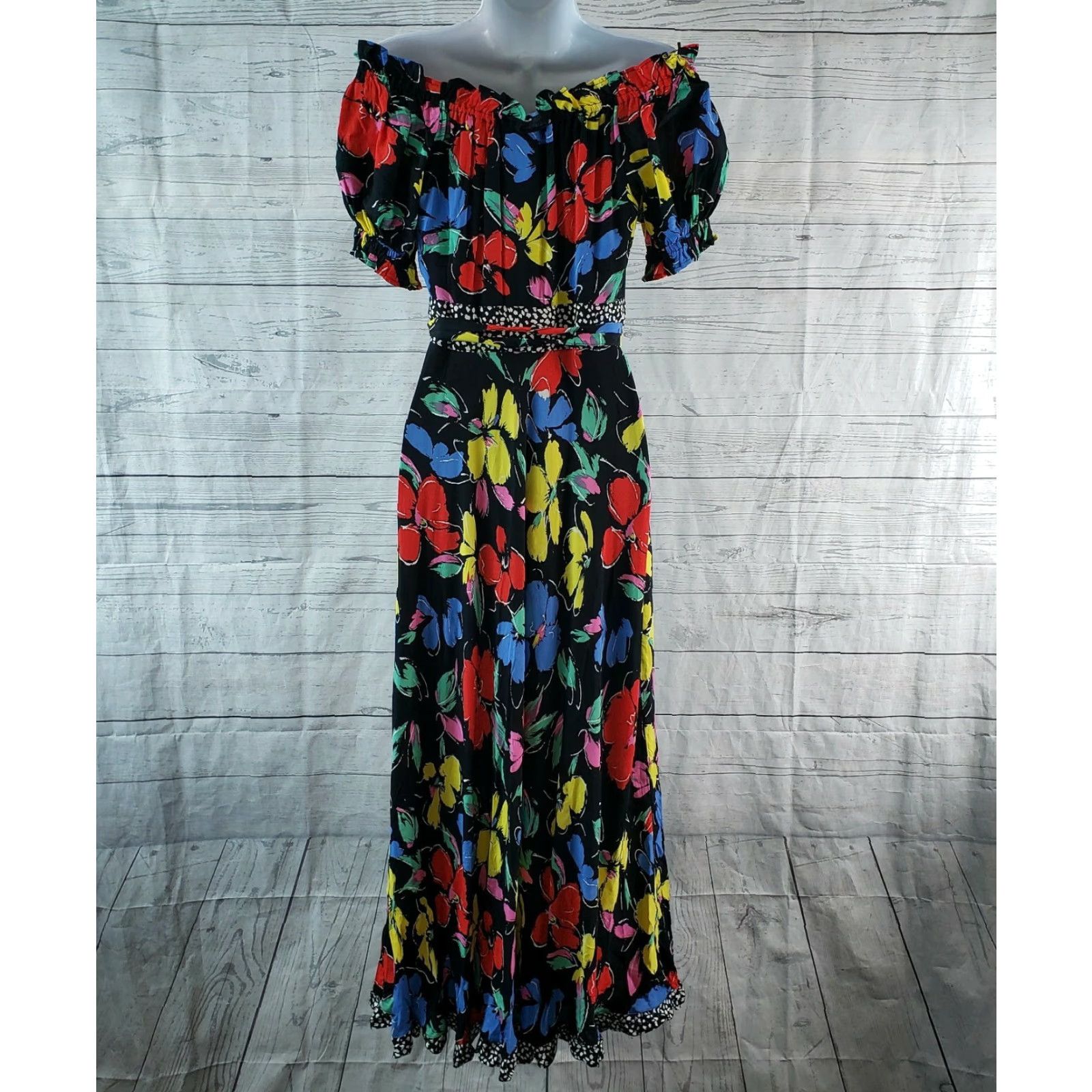 RIXO Rixo for Target Womens Off The Shoulder Maxi Dress Sz 2 Black Red Floral Size XS / US 0-2 / IT 36-38 - 3 Thumbnail