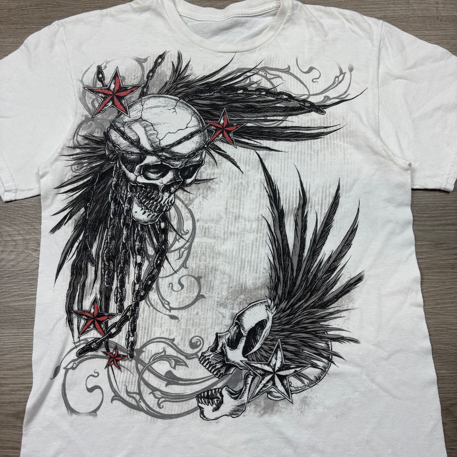 Other Y2K Grunge Skull Chain Feathers Short Sleeve Shirt Large Size US L / EU 52-54 / 3 - 2 Thumbnail
