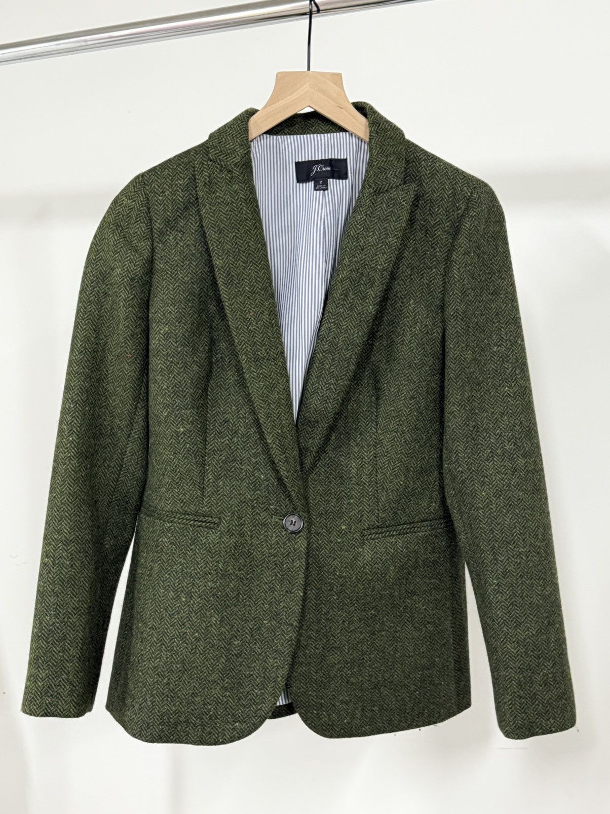 J.Crew J. Crew Parke Blazer Herringbone Wool Green Tweed Jacket 2 Size XS / US 0-2 / IT 36-38 - 1 Thumbnail
