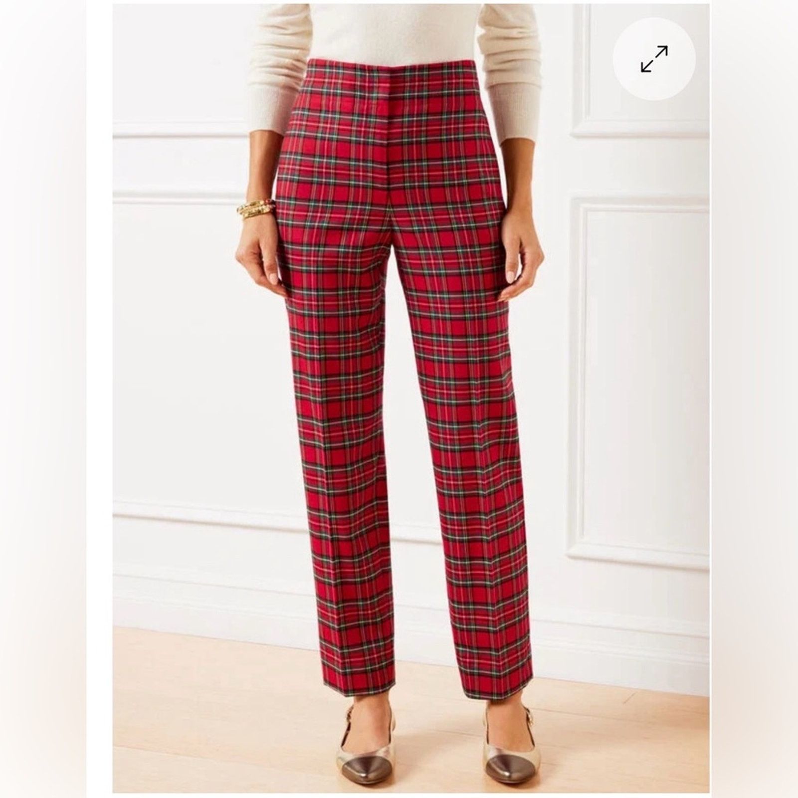 Talbots TALBOTS TAPERED ANKLE WOOL BLEND PANTS RED TARTAN PLAID SZ 6 Size 28" / US 6 / IT 42 - 4 Thumbnail