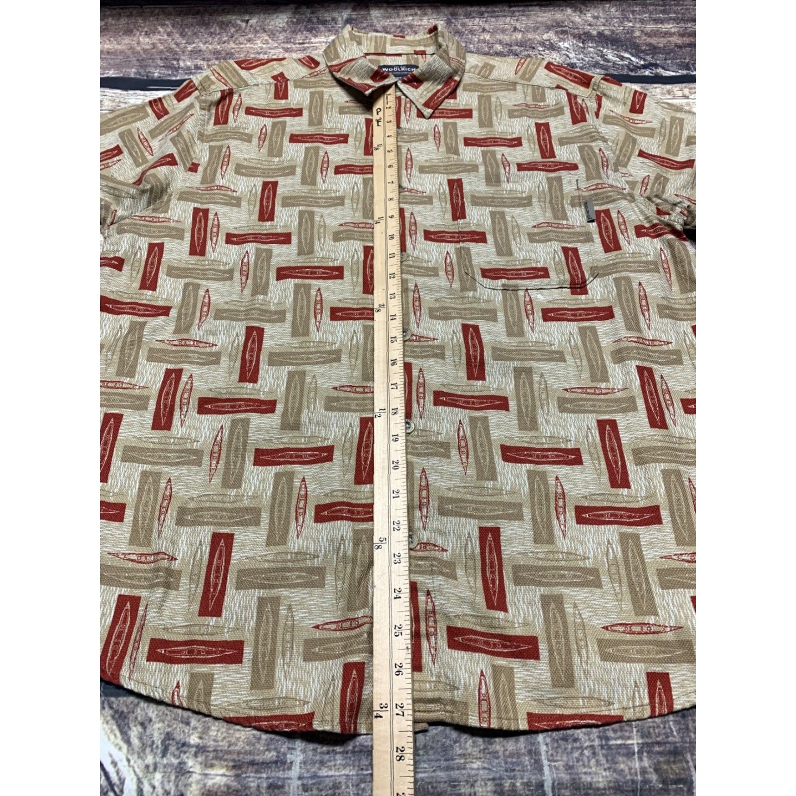 Vintage Woolrich Shirt Short Sleeve Button-Down Casual Travel Mens L Brown Red Cotton Geometric Pattern Size US L / EU 52-54 / 3 - 7 Thumbnail