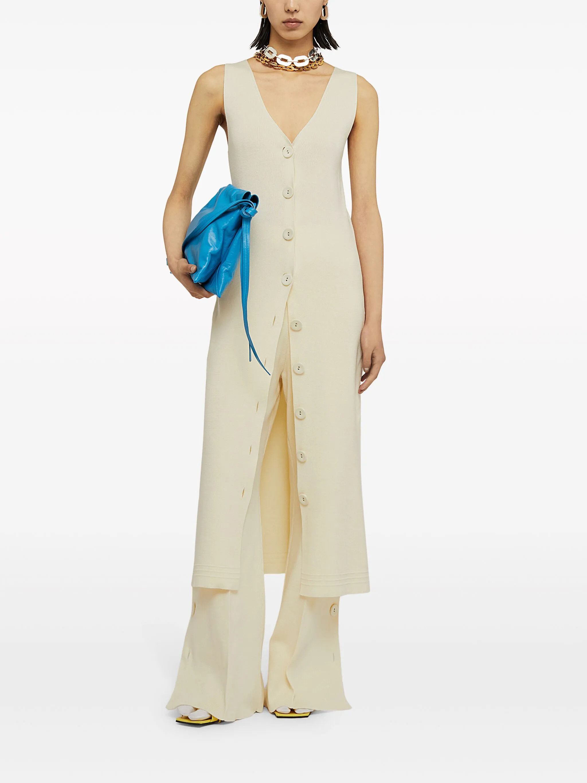 Jil Sander o1w1db10825 V-Neck Midi Dress in Ivory Size XL / US 12-14 / IT 48-50 - 2 Thumbnail