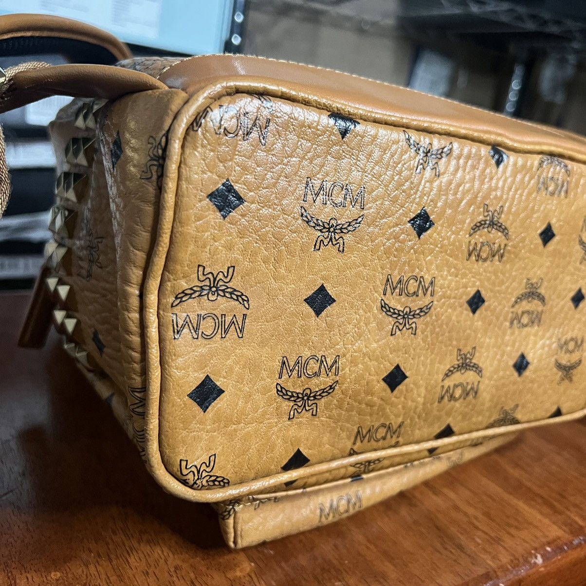 MCM MCM Stark Side Studs Backpack Cognac Visetos Size ONE SIZE - 10 Thumbnail