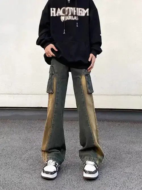 Japanese Brand × Jean Vintage washed pocket cargo patchwork bootcut jeans Size US 32 / EU 48 - 2 Thumbnail