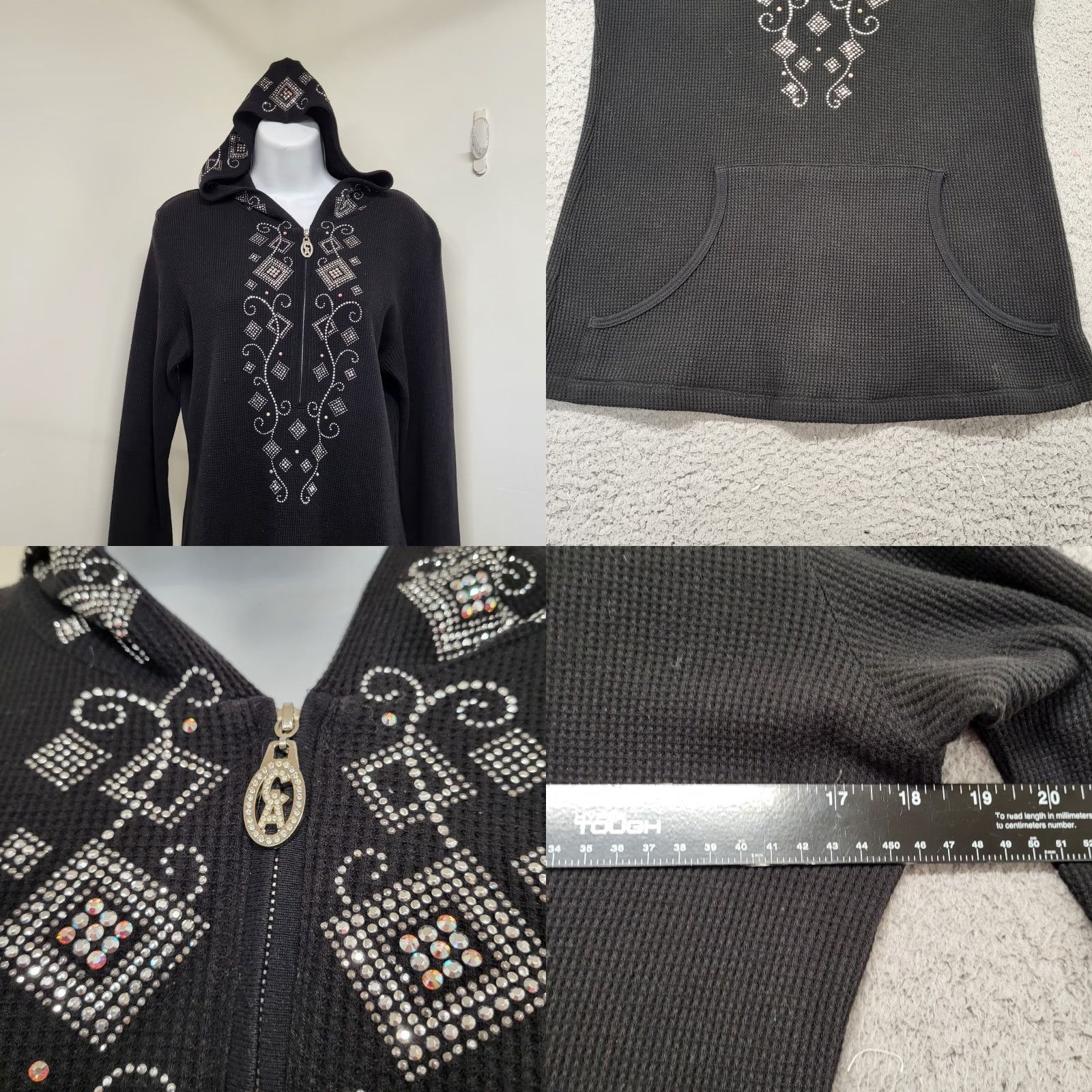Swarovski Christine Alexander Jacket Women's Large Black Hooded Swarovski Crystals Studs Size L / US 10 / IT 46 - 8 Thumbnail