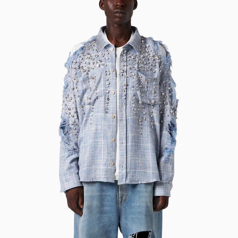 image of 1989 Studio Embroidered Flannel Shirt Sky Blue in Light Blue, Men's (Size Medium)