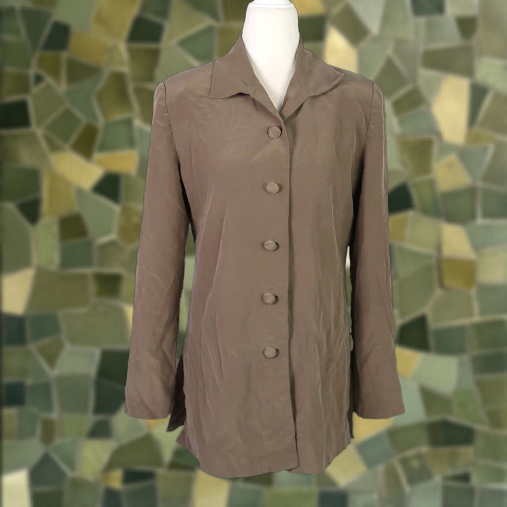 Vintage VINTAGE Patrick Collection Silk Blazer Jacket 90s Women Size 6 Taupe Brown Button Front Slim Fit Casual Workwear Mens? Size M / US 6-8 / IT 42-44 - 1 Thumbnail