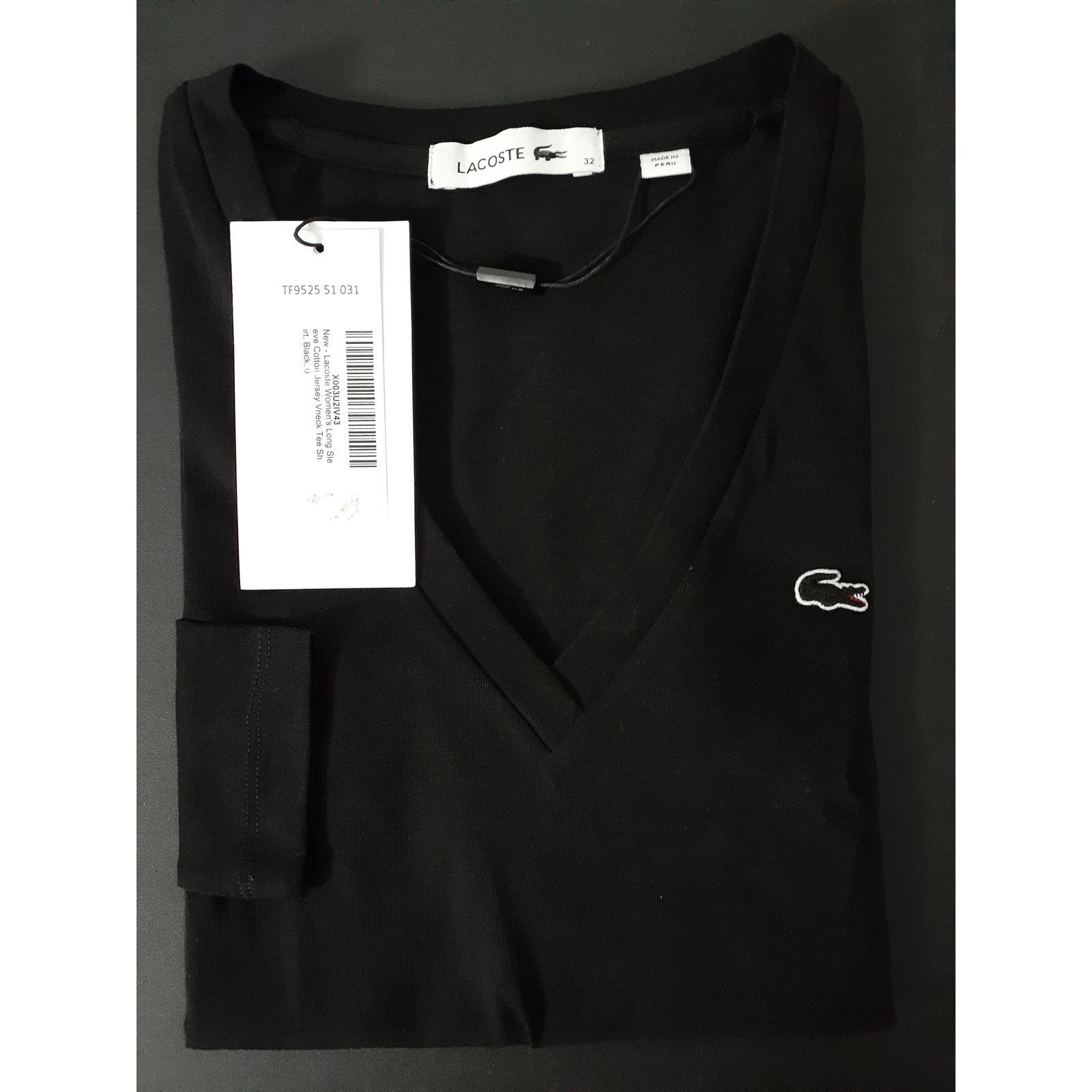 Lacoste Lacoste Women's Long Sleeve Cotton Jersey Veneck Tee Black 0 Size XS / US 0-2 / IT 36-38 - 2 Thumbnail