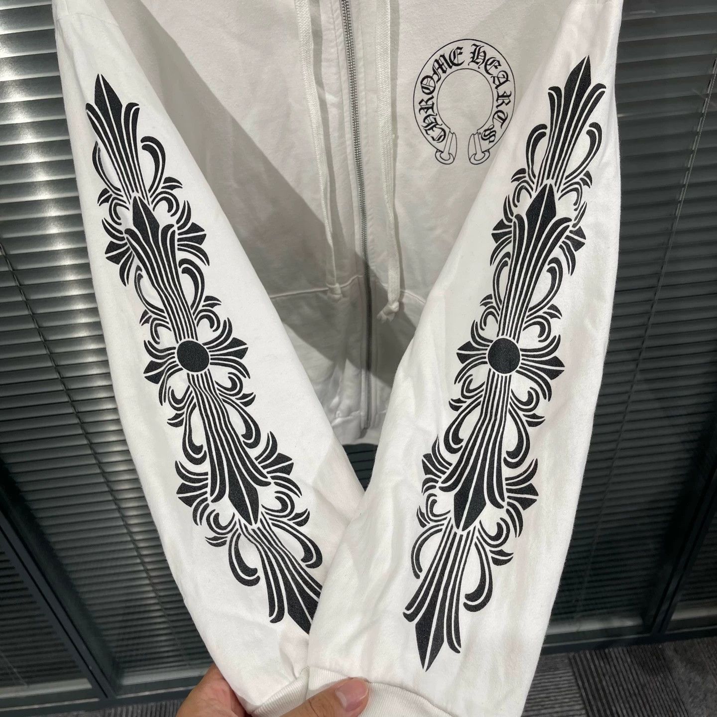 Chrome Hearts White Zip-Up Hoodie with Printed Sleeves and Chest Logo Size US XL / EU 56 / 4 - 6 Thumbnail