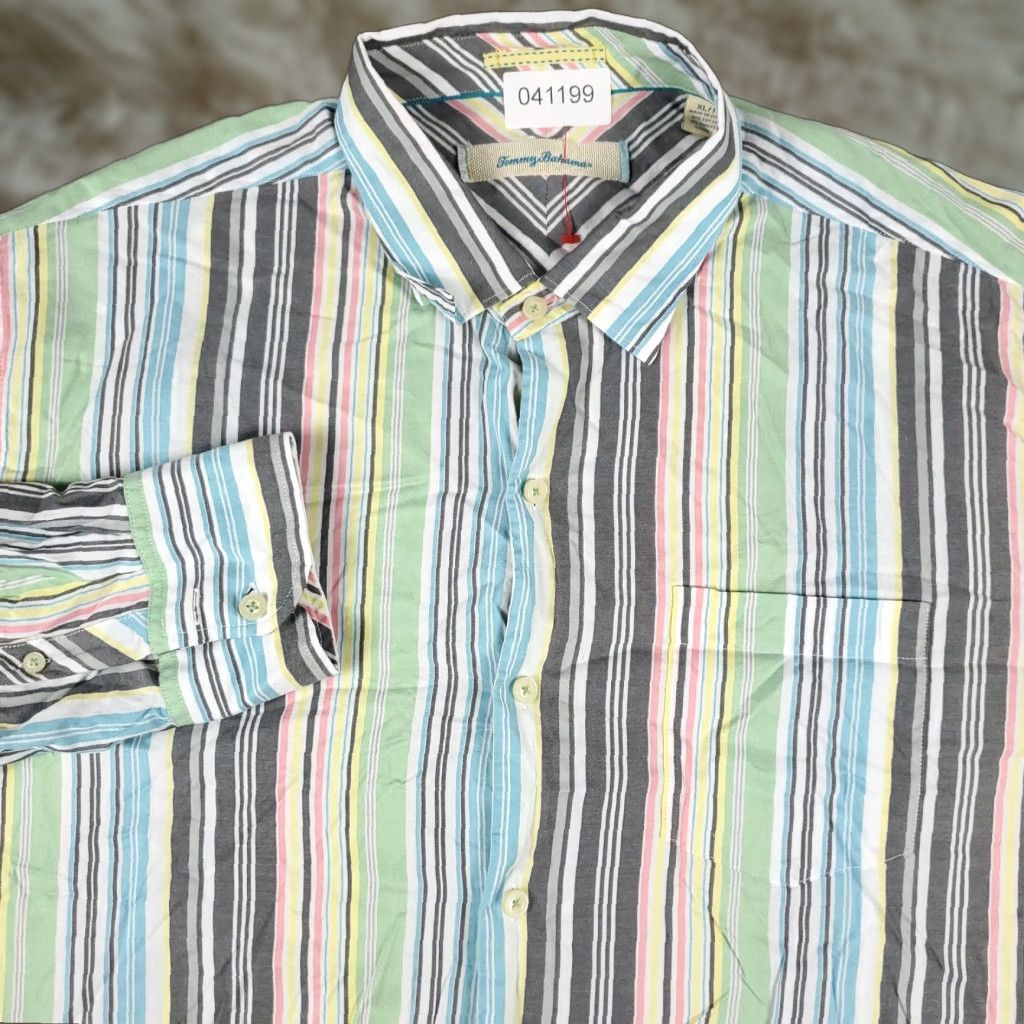 Tommy Bahama Tommy Bahama Shirt Mens XL Blue Green Gray Striped Button Up Long Sleeve Shirt Size US XL / EU 56 / 4 - 1 Thumbnail