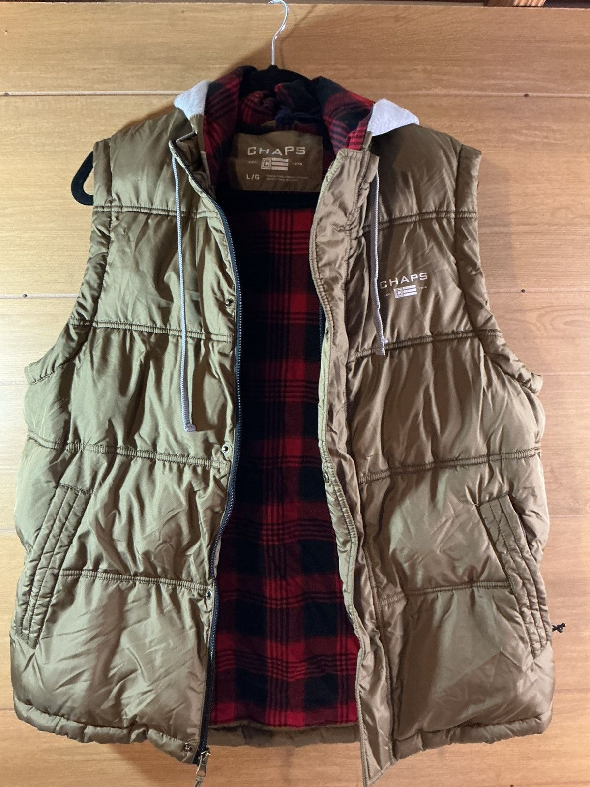 Chaps Chaps Men's Large Brown Hooded Quilted Puffer Vest Size US L / EU 52-54 / 3 - 5 Thumbnail
