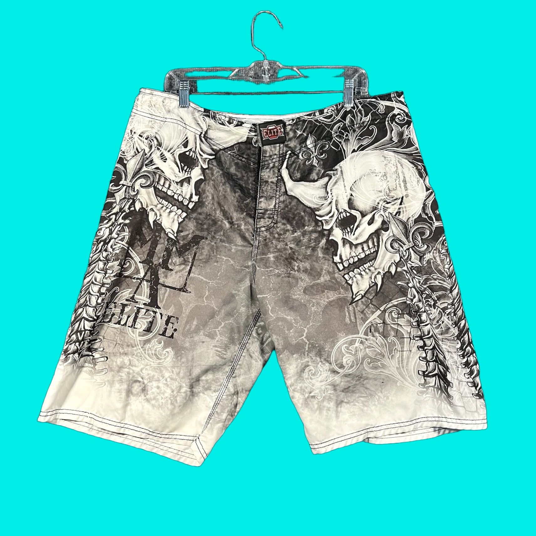 Vintage MMA Elite Shorts Mens Large Hybrid Board Fight Skull Grunge Punk Metal Vtg Y2K Size US 33 - 1 Thumbnail