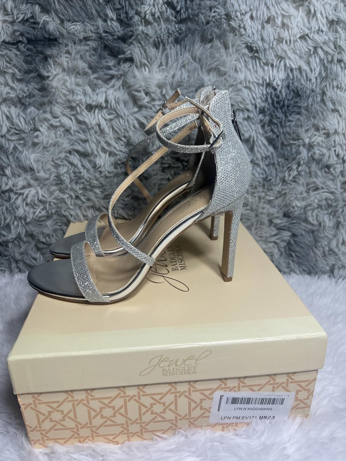 Other Jewel Badgley Mischka Silver Glitter Strappy High Heel Sande Size US 7.5 / IT 37.5 - 2 Thumbnail