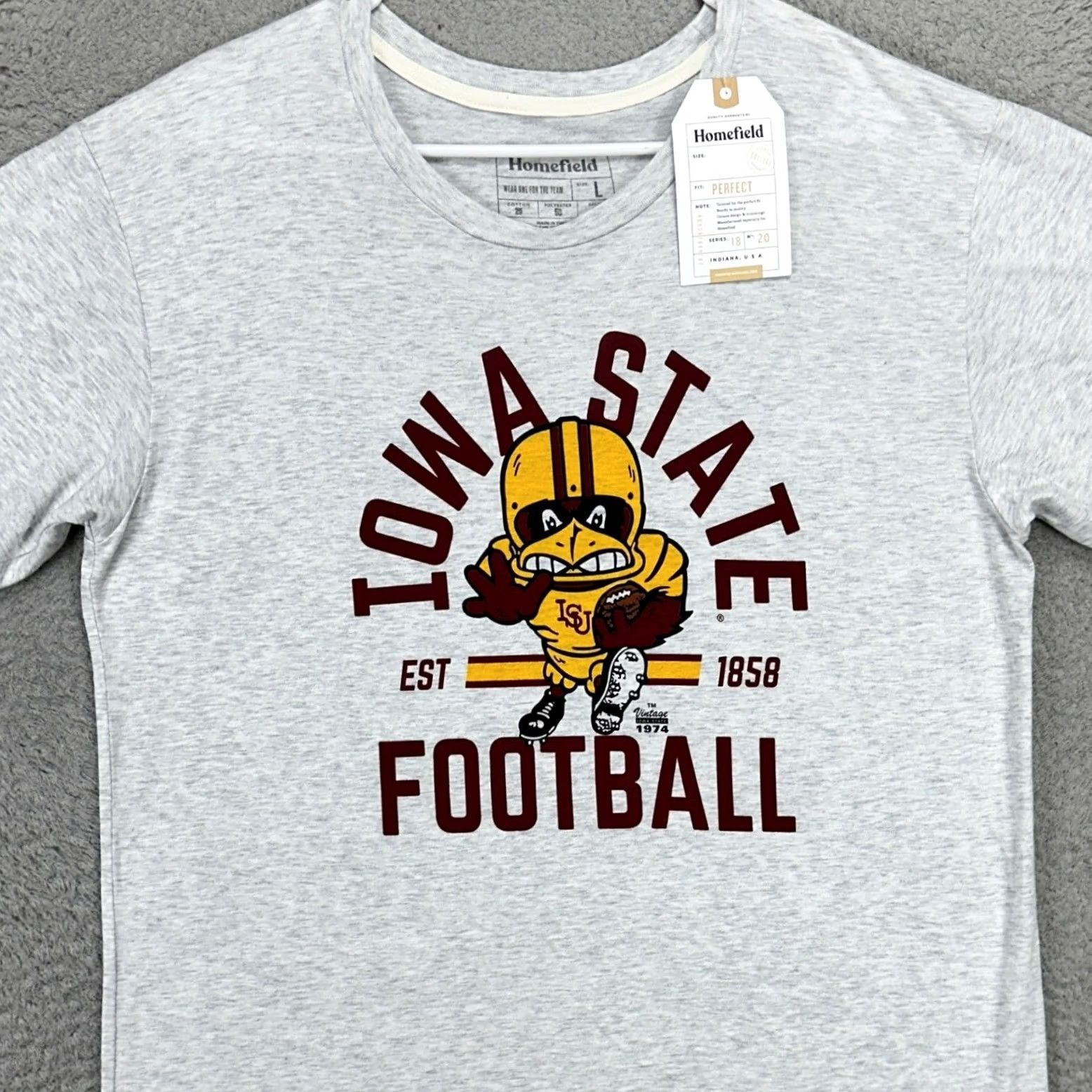 Vintage Homefield Iowa State Hawkeyes Mens Football T-Shirt Large Light Gray Tee Short Sleeve Crew Neck Graphic Print L Mens Size US L / EU 52-54 / 3 - 2 Thumbnail