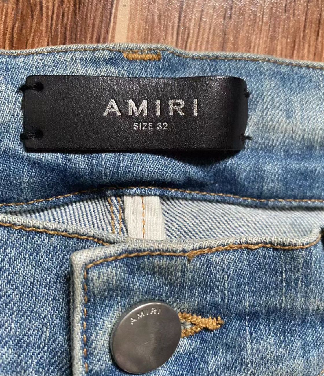 Amiri Amiri Washed Blue Old English Printed Patchwork Jean Size US 32 / EU 48 - 2 Thumbnail
