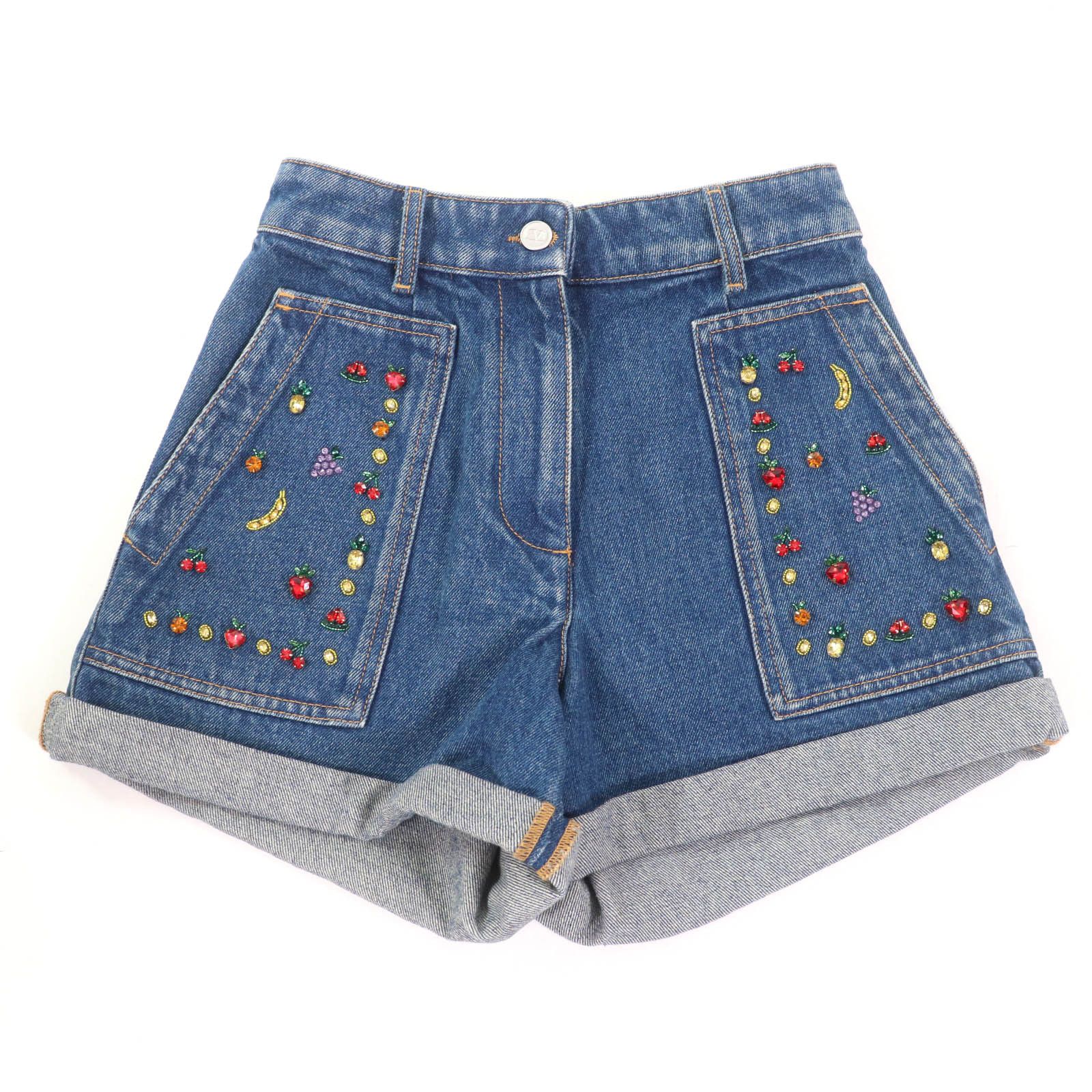 Valentino Valentino Valentino Fruit Bejeweled Denim Cotton Shorts Denim Shorts XB3DD13R6UK Size ONE SIZE - 1 Thumbnail