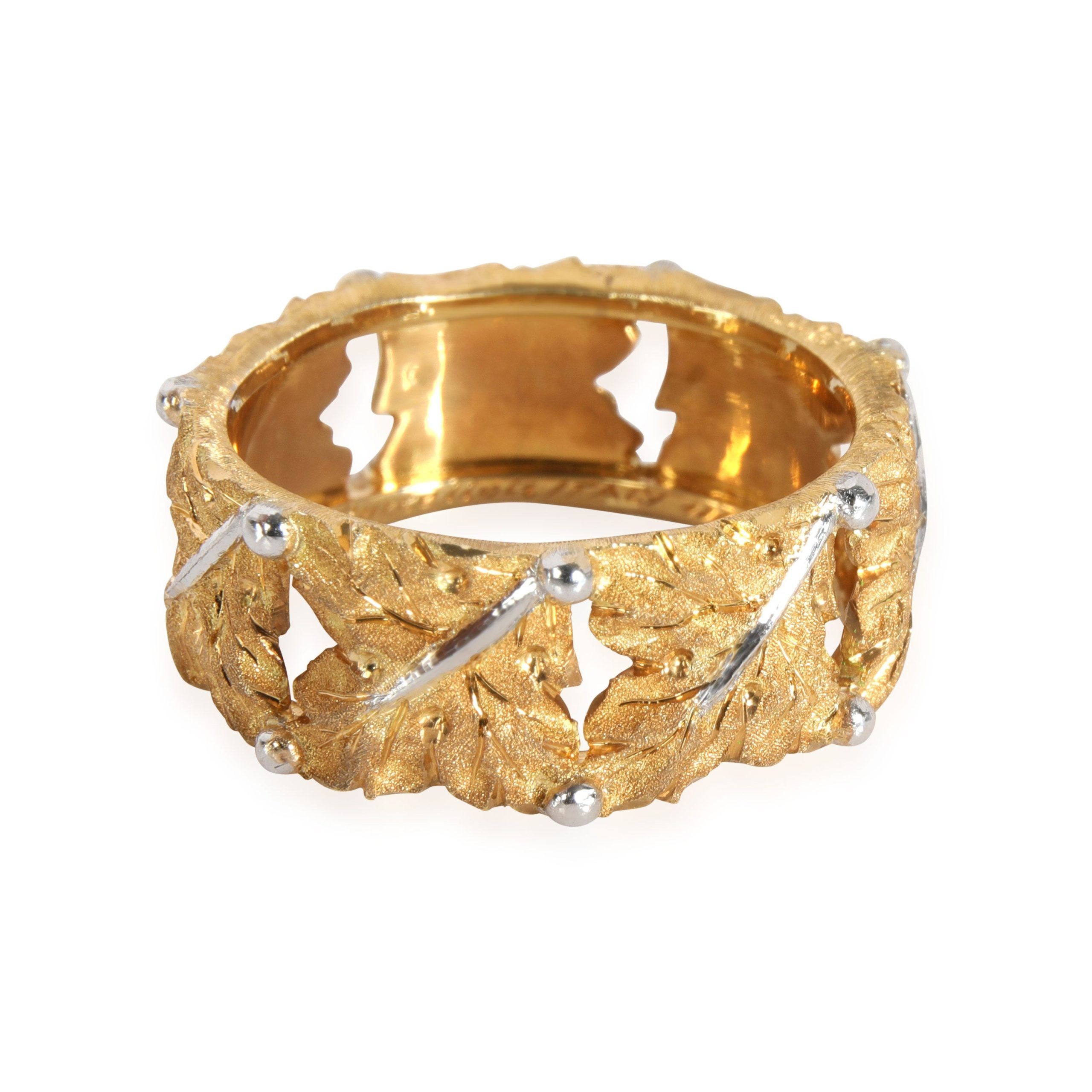 image of Tiffany Co Buccellati Oak Leaf Design Band In 18K Yellow & White Gold, Women's