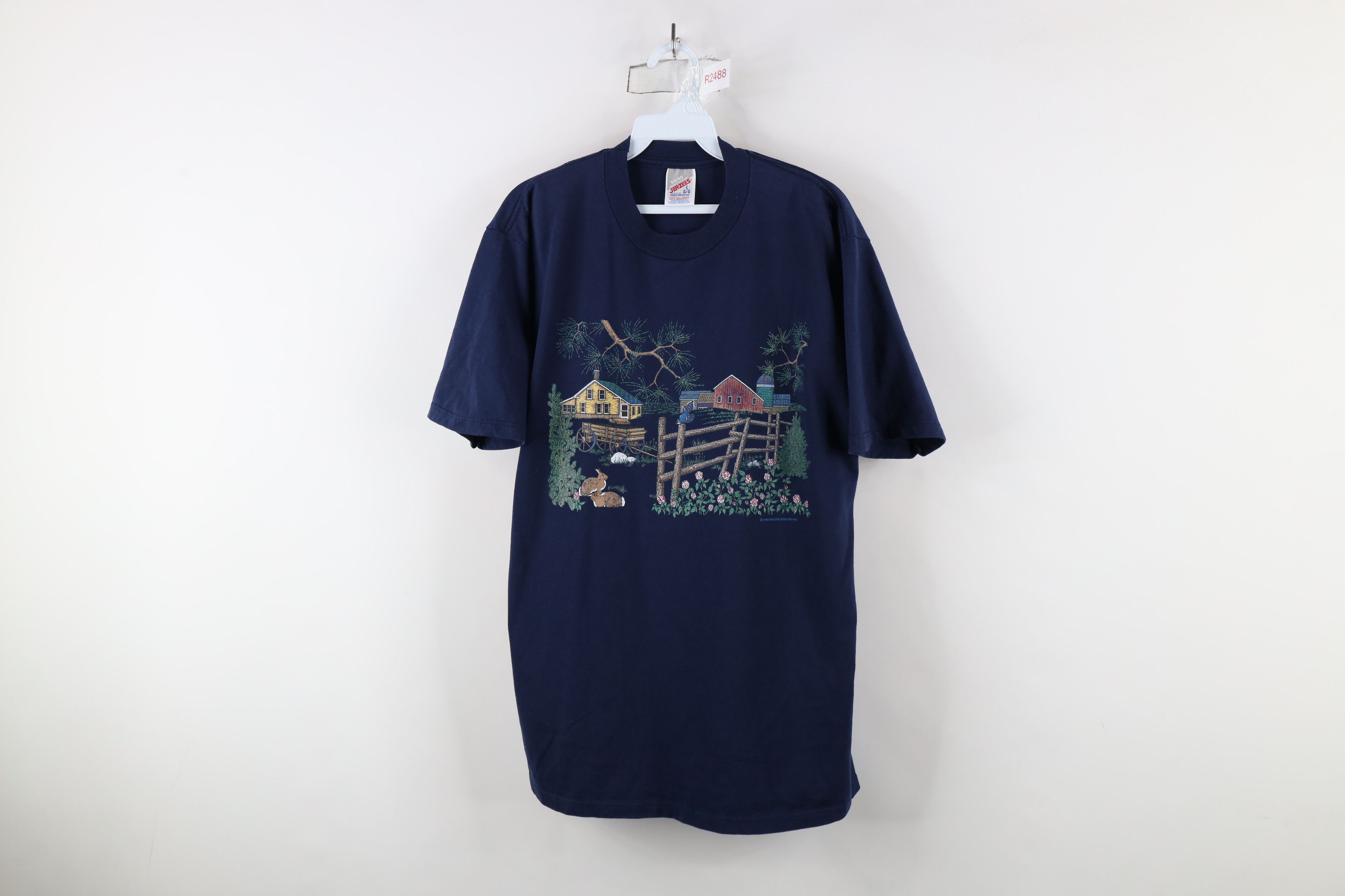 Vintage Vintage 90s Country Primitive Farmhouse T-Shirt Blue USA Size L / US 10 / IT 46 - 1 Thumbnail