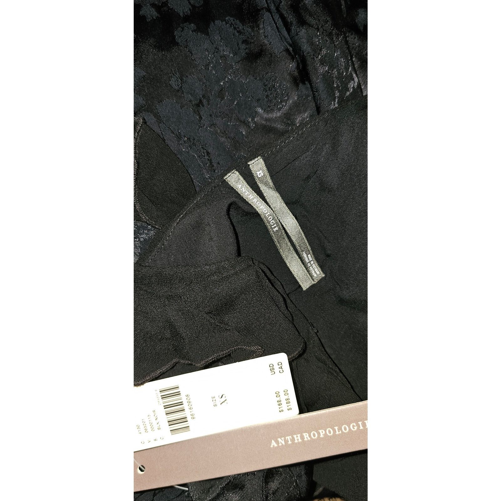Anthropologie New V-Neck Ruffle Asymmetric Midi Dress $168 X-SMALL Black Size XS / US 0-2 / IT 36-38 - 6 Thumbnail