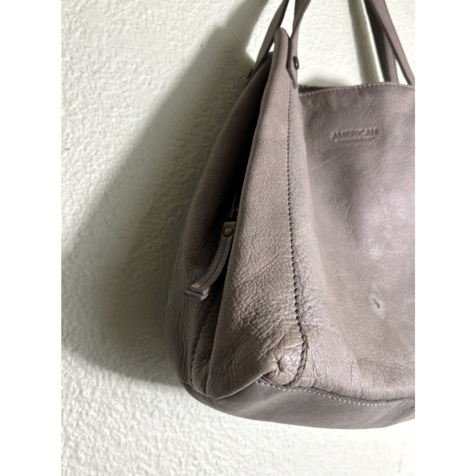 Vintage American Leather Co. Gray Pebbled Leather Double Handles Purse Satchel 13x11.5x5 Womens Ladies Bags Stains Size ONE SIZE - 2 Thumbnail