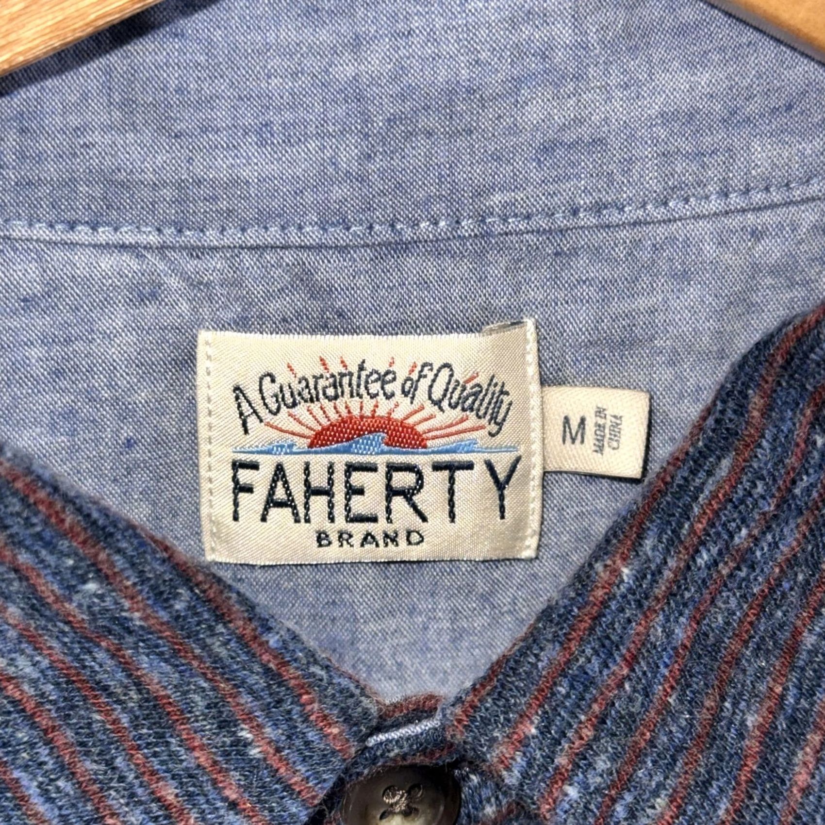 Faherty Faherty Polo Shirt Mens Medium Blue Red Long Sleeve Heathered Stripe Chest Pocket Size US M / EU 48-50 / 2 - 4 Thumbnail