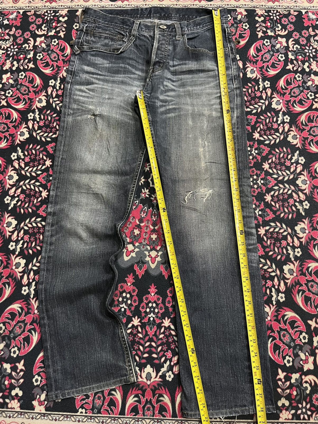 Japanese Brand Difference Rupert Dark Faded Washed Whisker Ripped Jeans Size US 30 / EU 46 - 11 Thumbnail
