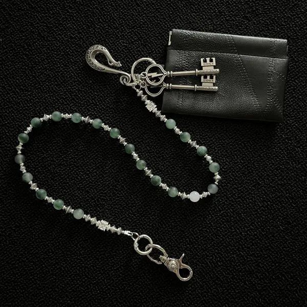 Jewelry Black Leather Wallet with Beaded Chain and Key Charm Size ONE SIZE - 8 Thumbnail