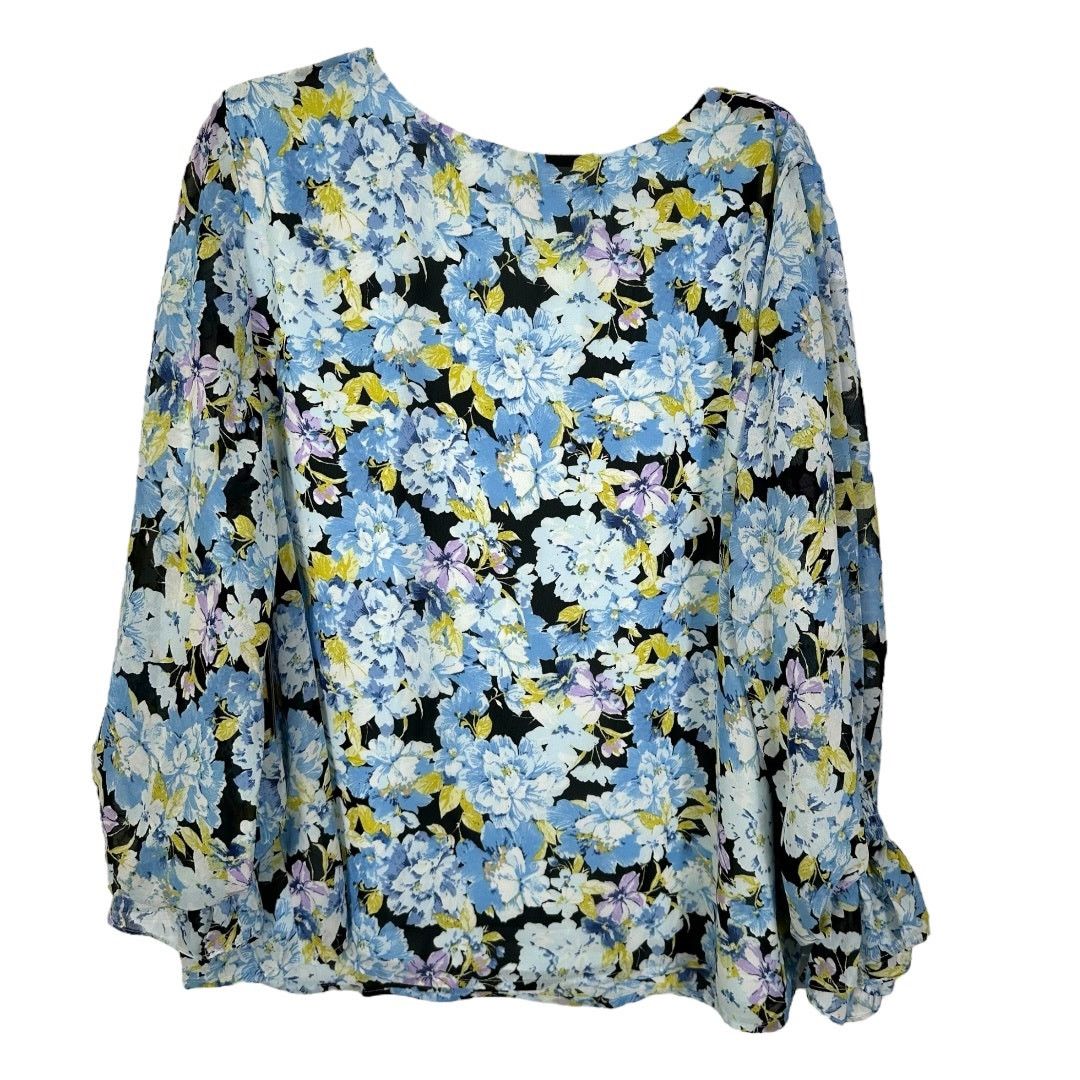 Vince Camuto Vince Camuto Blue Multicolor Floral Design Top Size 2X Size XXL / US 16-18 / IT 52-54 - 2 Thumbnail