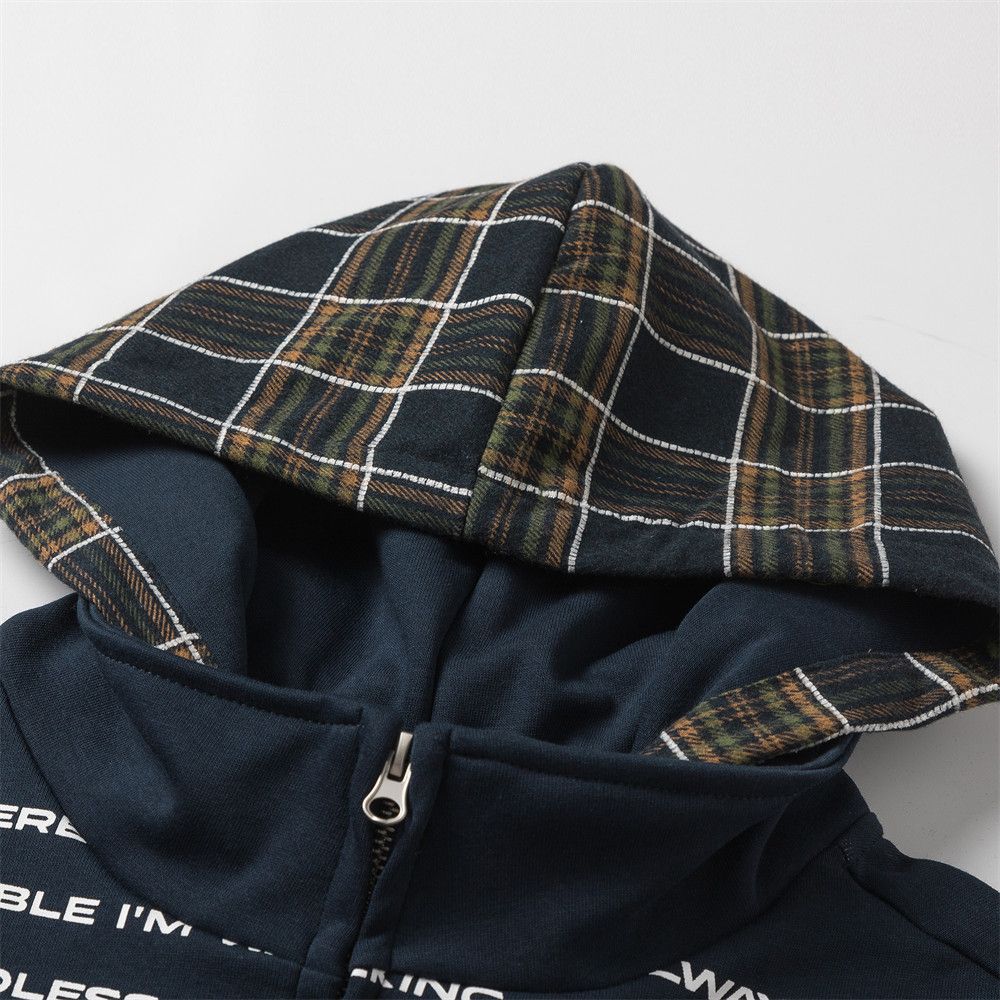 Vintage Men's loose zipper fake two-piece plaid hoodie Size US M / EU 48-50 / 2 - 3 Thumbnail