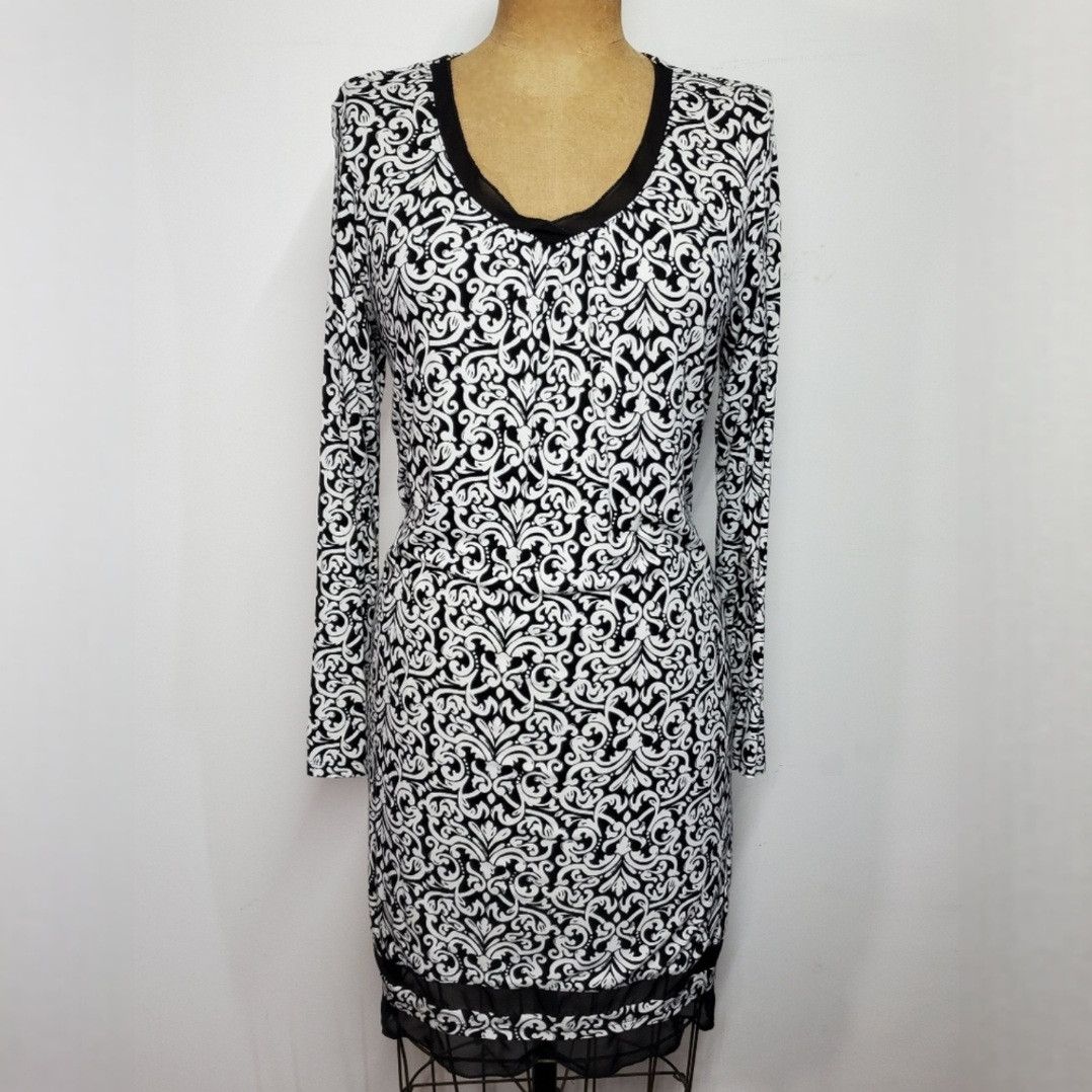 Anne Klein Anne Klein Size M/L Dress Jersey Shift Black Damask Floral Size L / US 10 / IT 46 - 1 Thumbnail