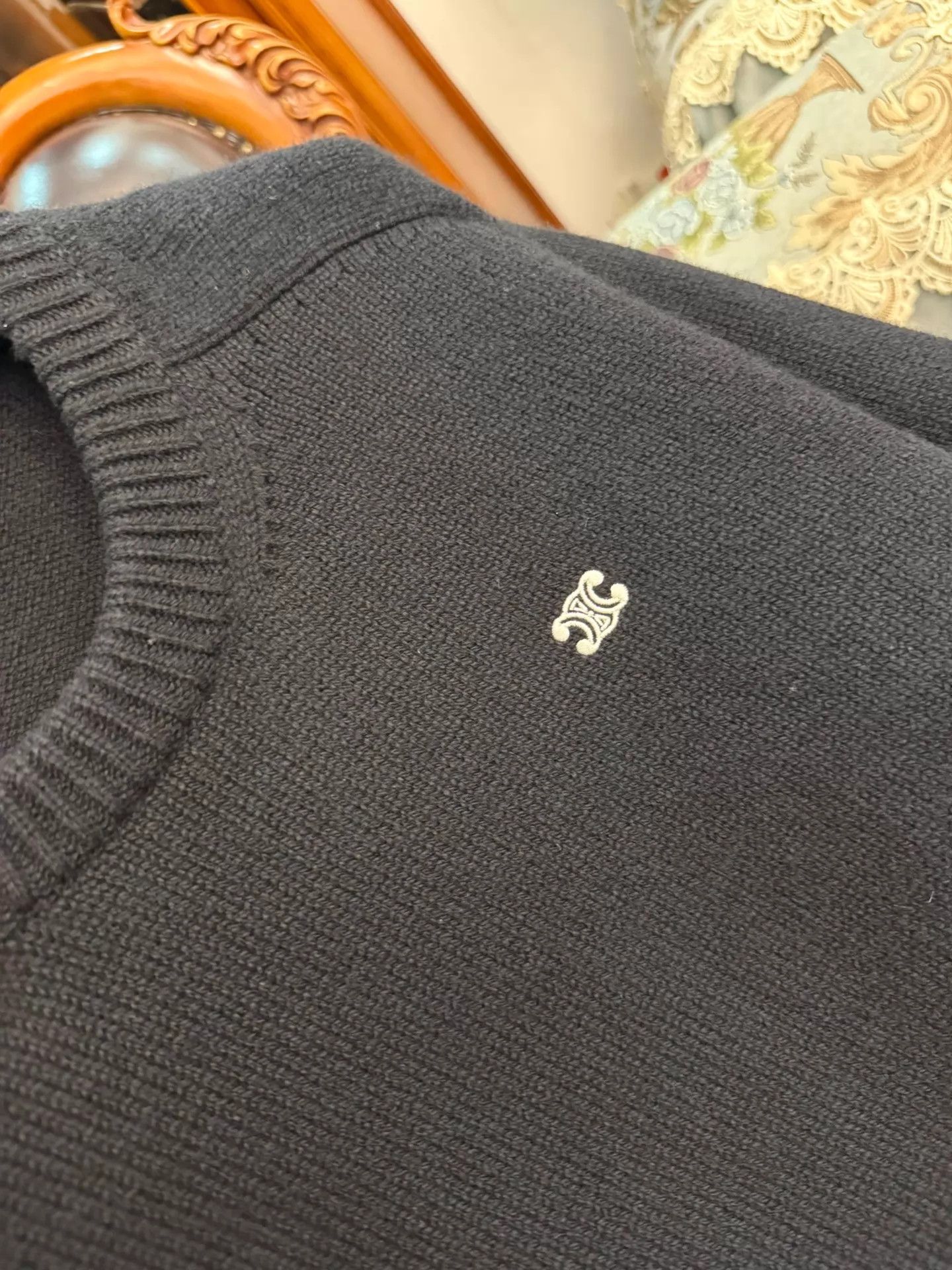 Celine CELINE Black Triumph Logo Wool-Cashmere Sweater L Size US L / EU 52-54 / 3 - 3 Thumbnail