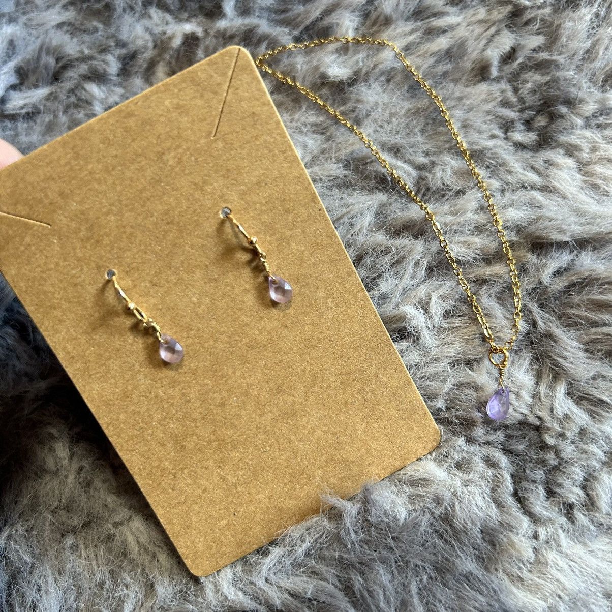 Handmade Handcrafted minimalist genuine faceted amethyst teardrop set Size ONE SIZE - 2 Thumbnail
