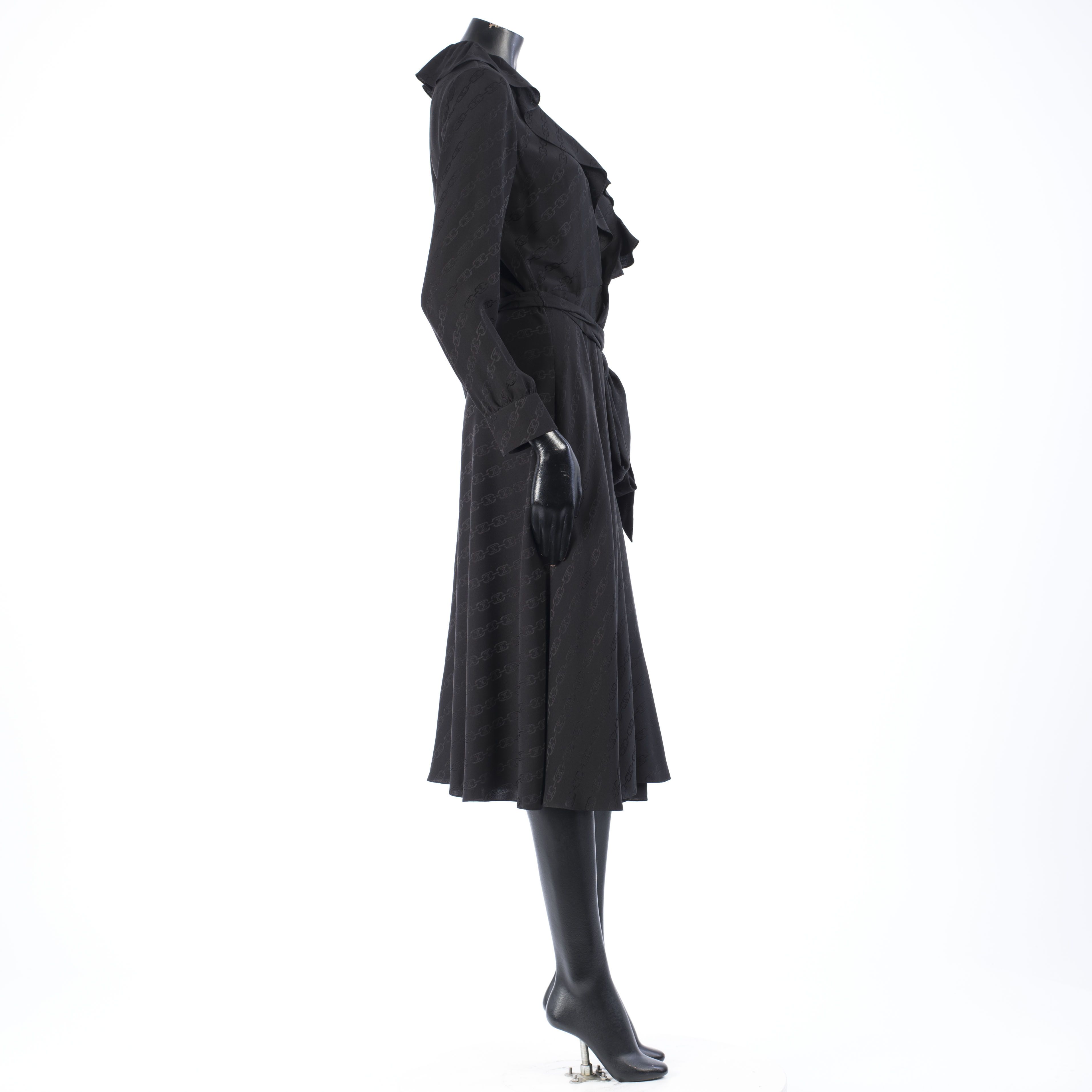 Celine Wraparound Triomphe Midi Dress In Silk Jacquard Size M / US 6-8 / IT 42-44 - 7 Thumbnail