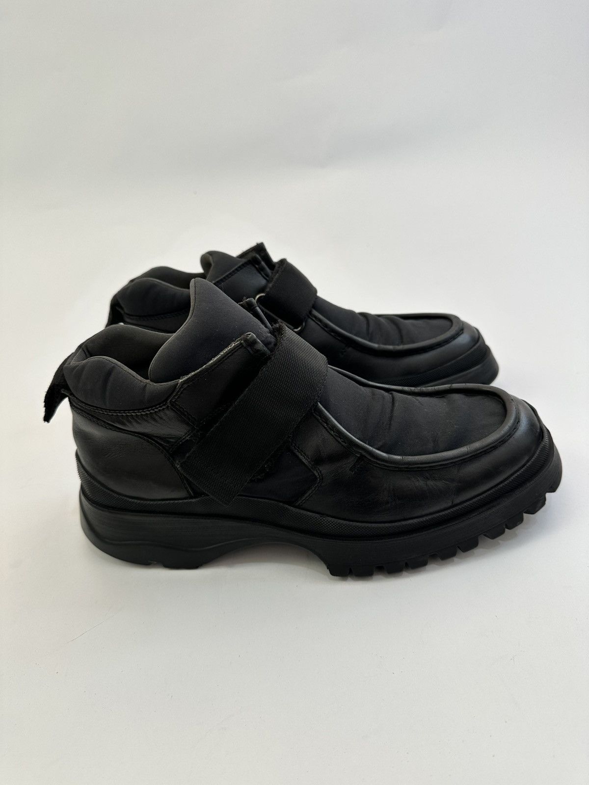 VINTAGE Prada Black Leather Grosgrain Platform Boots