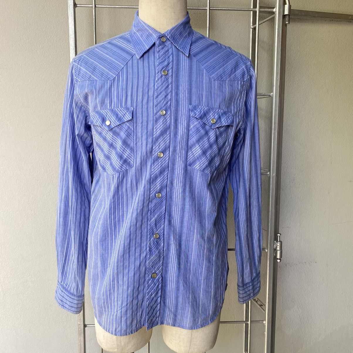 Vintage SHINS AMERICAN Blue Striped Western Shirt Size US L / EU 52-54 / 3 - 17 Thumbnail