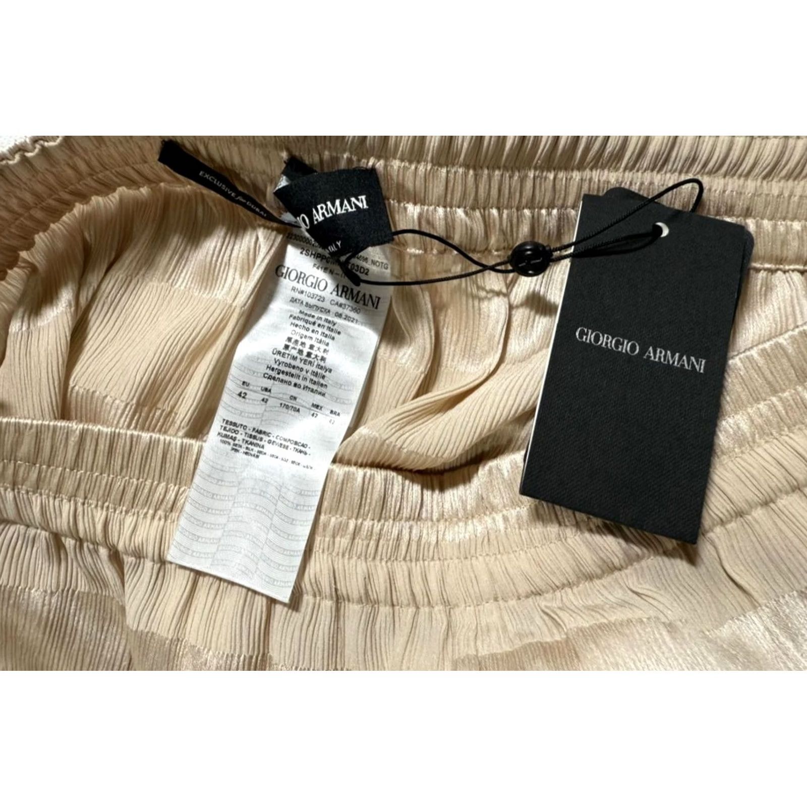 Armani Armani Women Beig​e Striped Wide-Leg Pants 42 Elastic Waist - Satin Front Flat 30 in Inseam Size 28" / US 6 / IT 42 - 5 Thumbnail