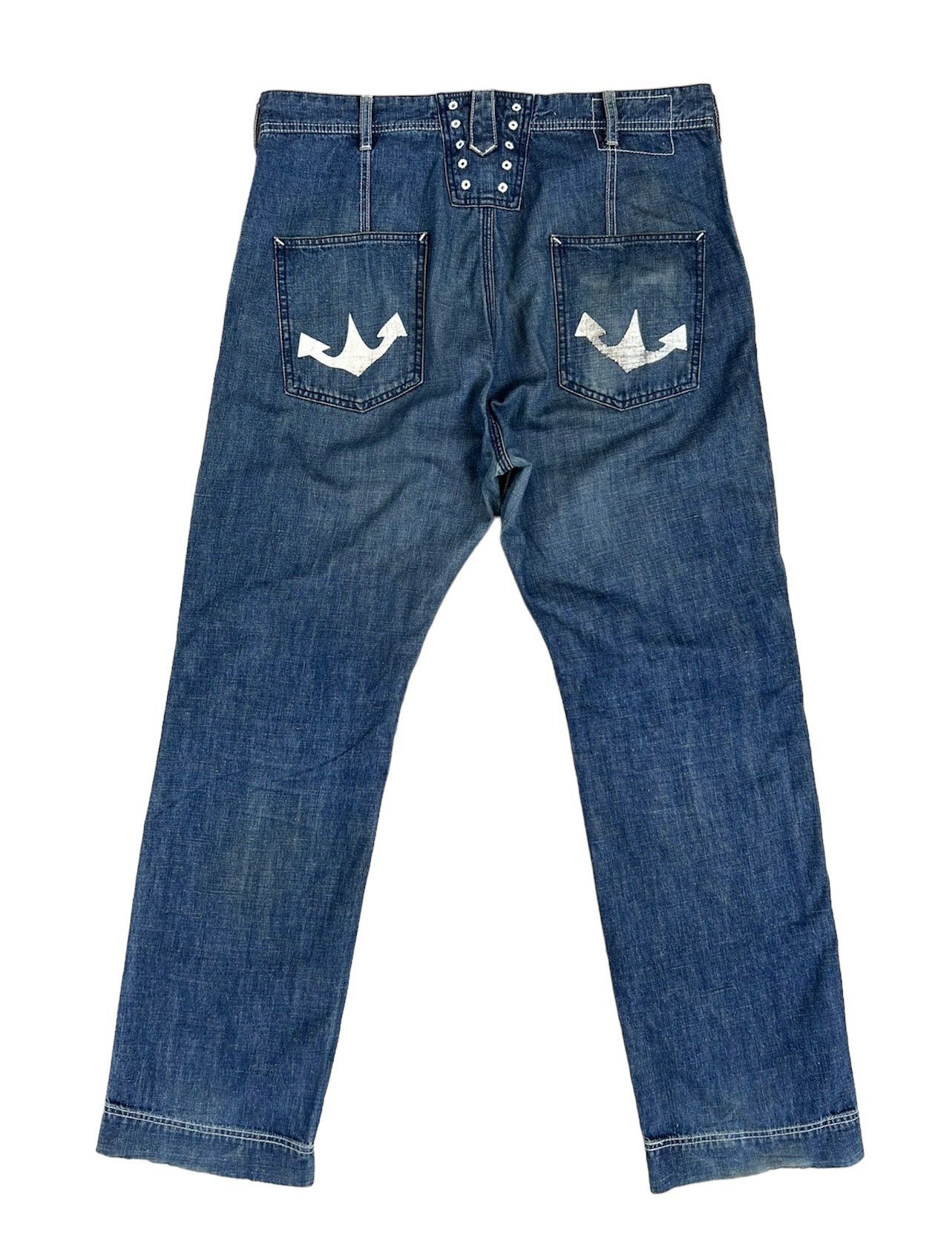 Vintage SACRIFICE Japan Union Made Dirty Muddy Denim Sailor Jeans Size US 34 / EU 50 - 1 Thumbnail