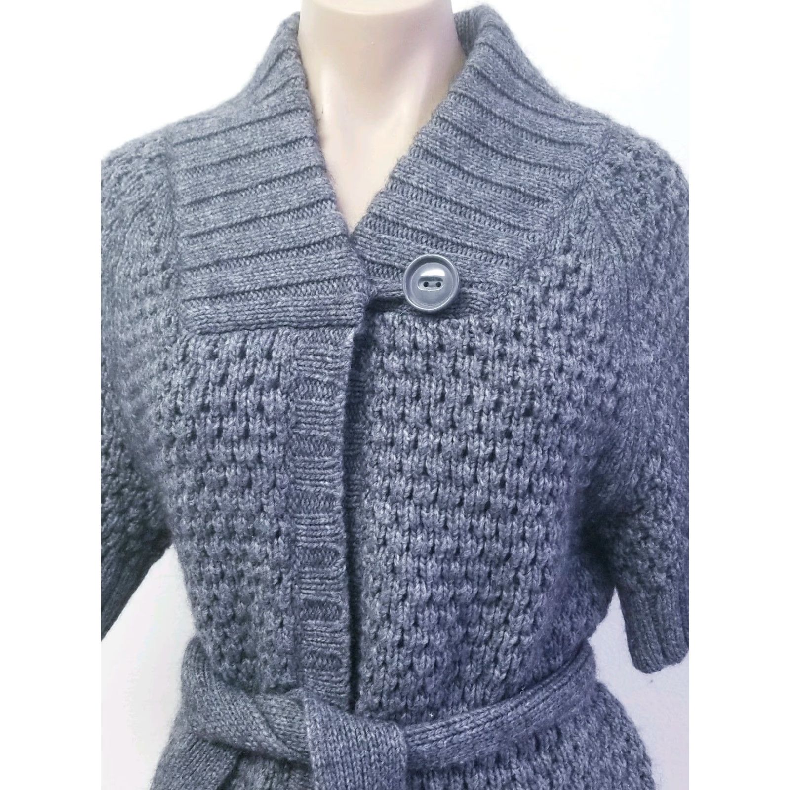 H&M VINTAGE H & M Cardigan Sweater Heather Grey Knit Size M Short Sleeve With Belt Size M / US 6-8 / IT 42-44 - 6 Thumbnail