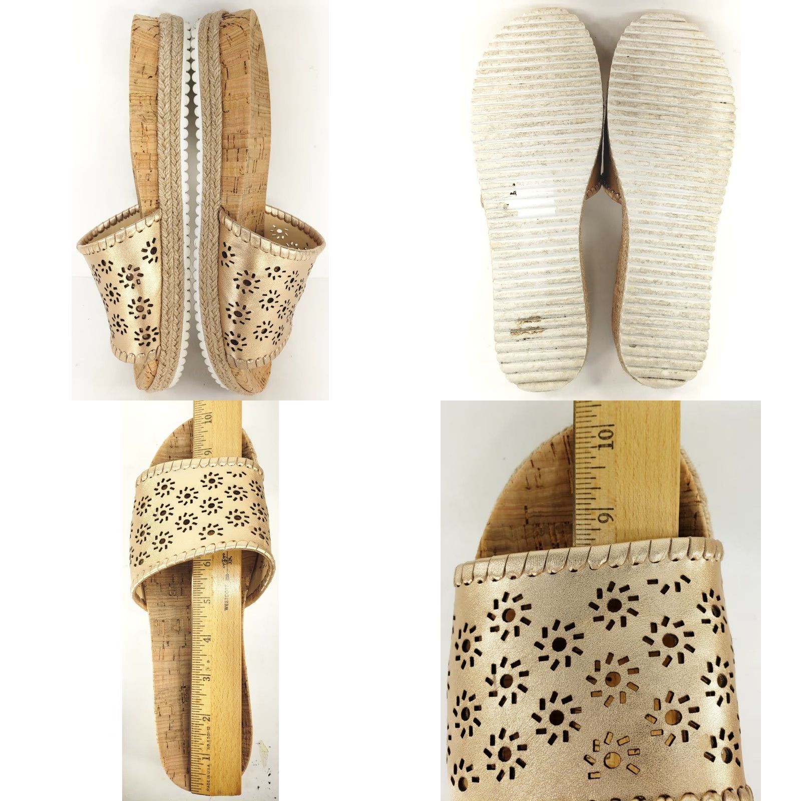 Jack Rogers Jack Rogers Women's 9M Metallic Floral Perforated Espadrille Cork Slide Sandal Size US 9 / IT 39 - 8 Thumbnail
