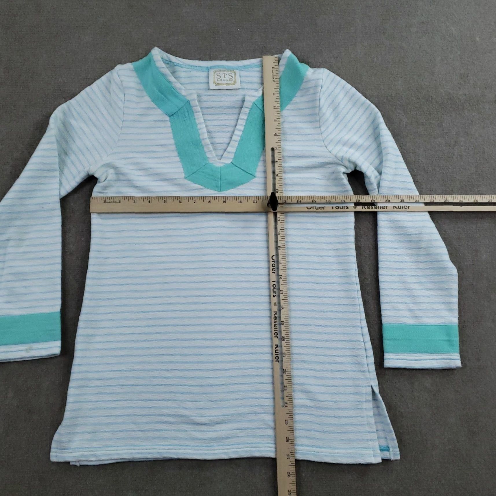 Vintage STS Sail to Sable Shirt Tunic Womens Medium White Blue Stripe V-Neck Long Sleeve Nautical Preppy Size M / US 6-8 / IT 42-44 - 2 Thumbnail