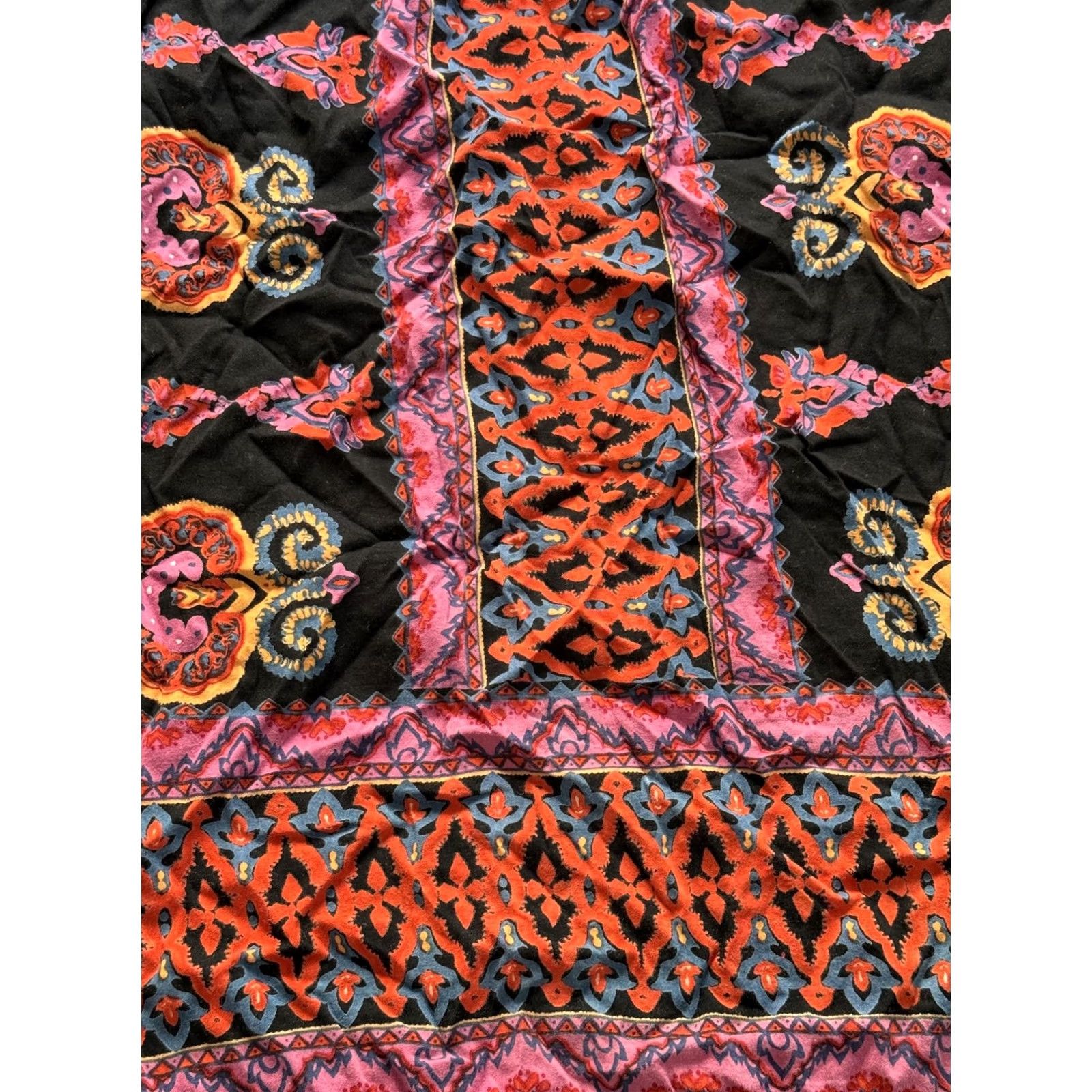 Vintage VINTAGE Angie Skirt Womens Small Black Boho Paisley Floral Print Smocked Waist Rayon Size 28" / US 6 / IT 42 - 3 Thumbnail