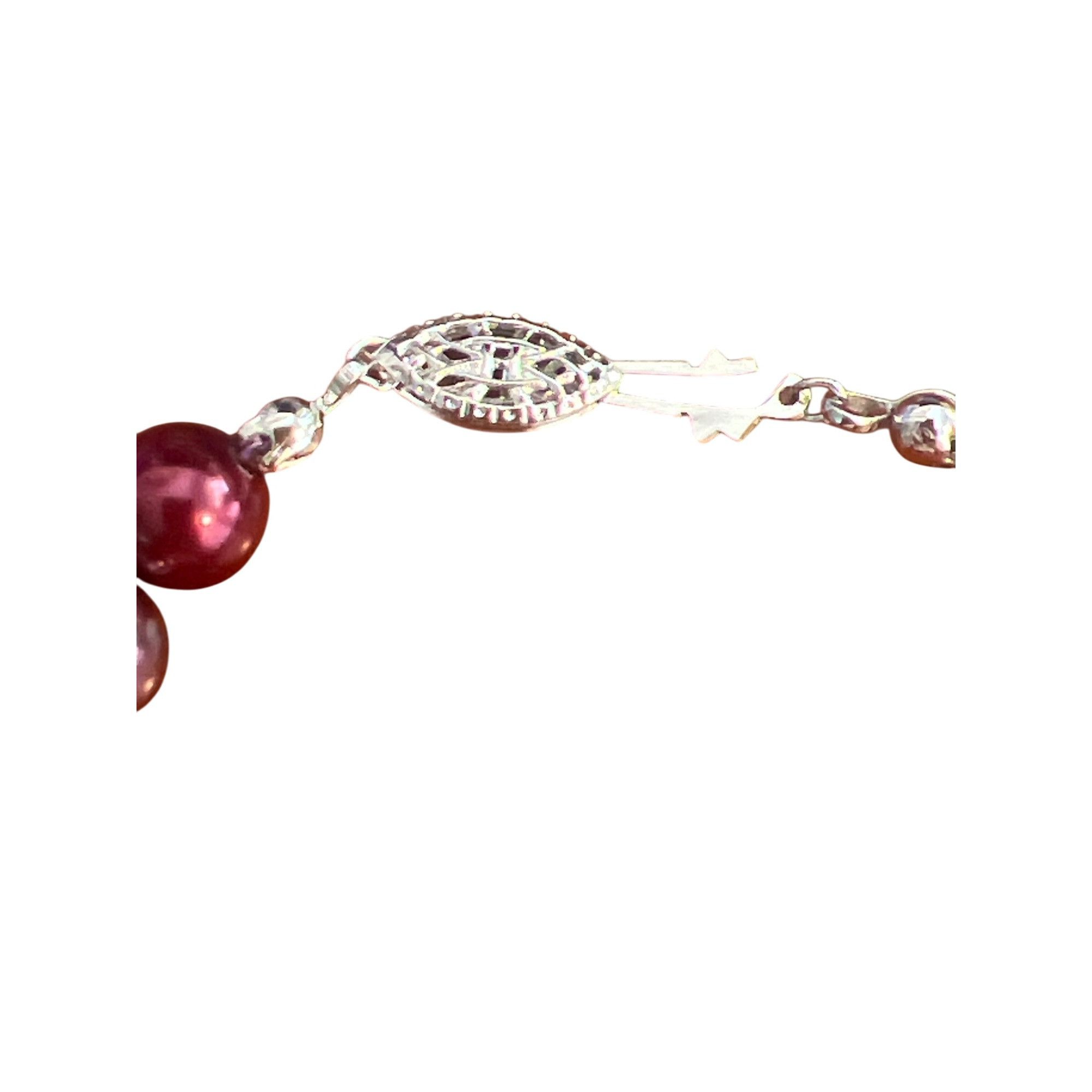 Other Vtg Glass Faux Purple Pearl Bracelet Sterling Silver Clasp K Size ONE SIZE - 4 Thumbnail