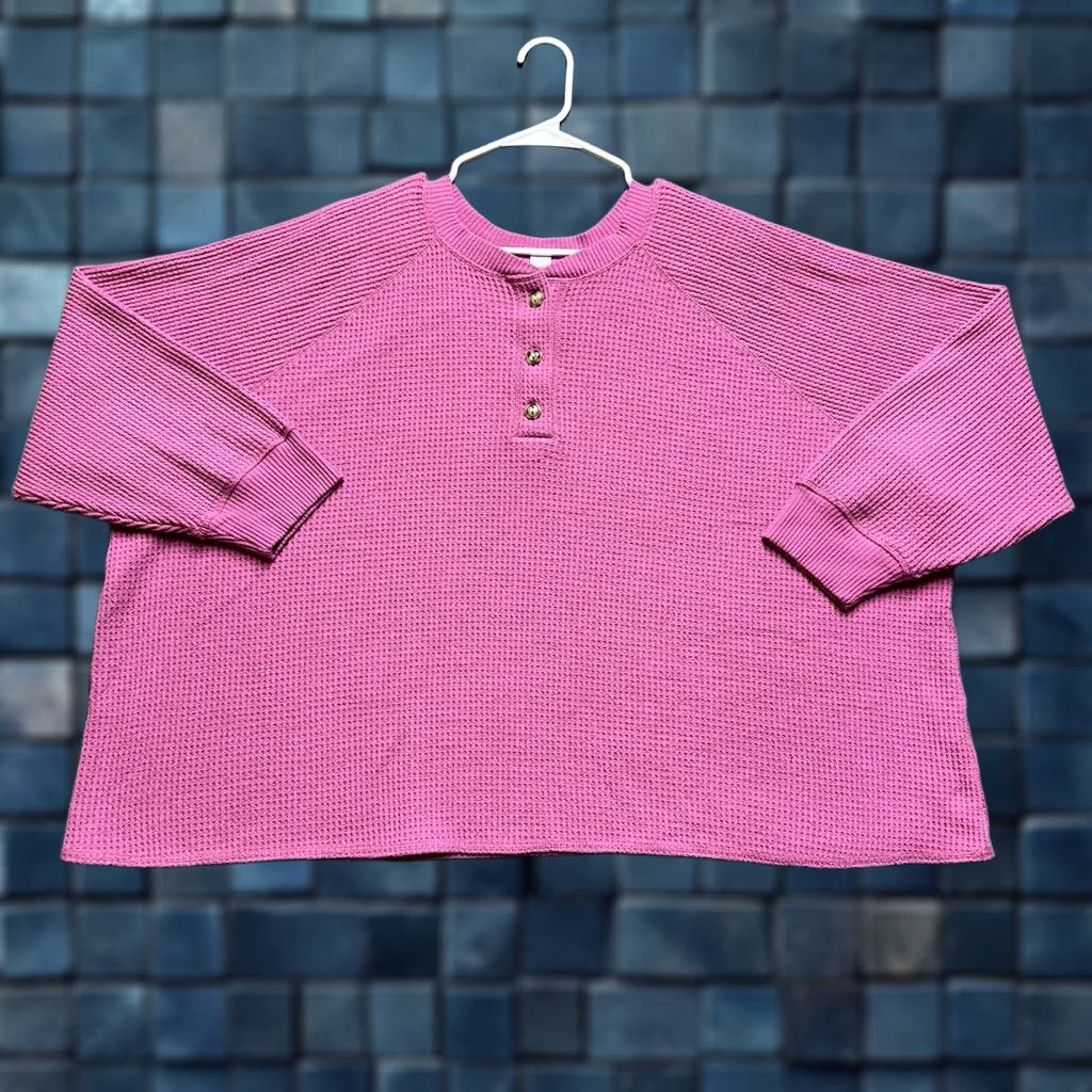Old Navy Old Navy Shirt Womens 4X Pink Waffle Knit Henley Plush Tee Thermal Cozy EUC Size XXL / US 16-18 / IT 52-54 - 1 Thumbnail