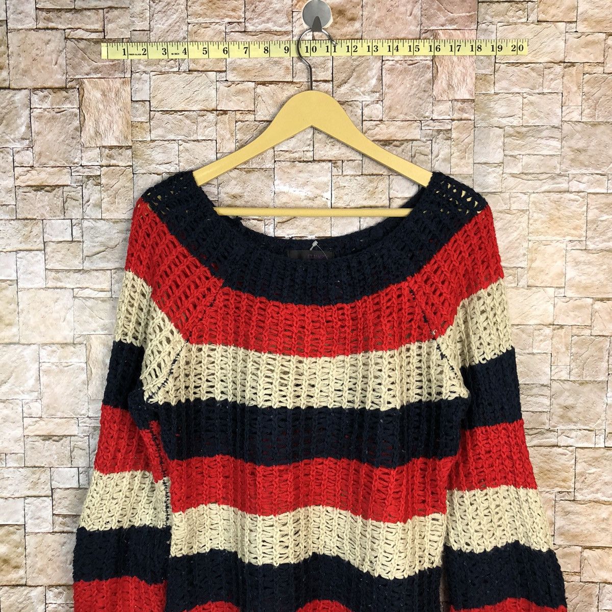 Homespun Knitwear Clumzy Stripe Red crochet meshnet vintage Knitwear #A489 Size M / US 6-8 / IT 42-44 - 2 Thumbnail