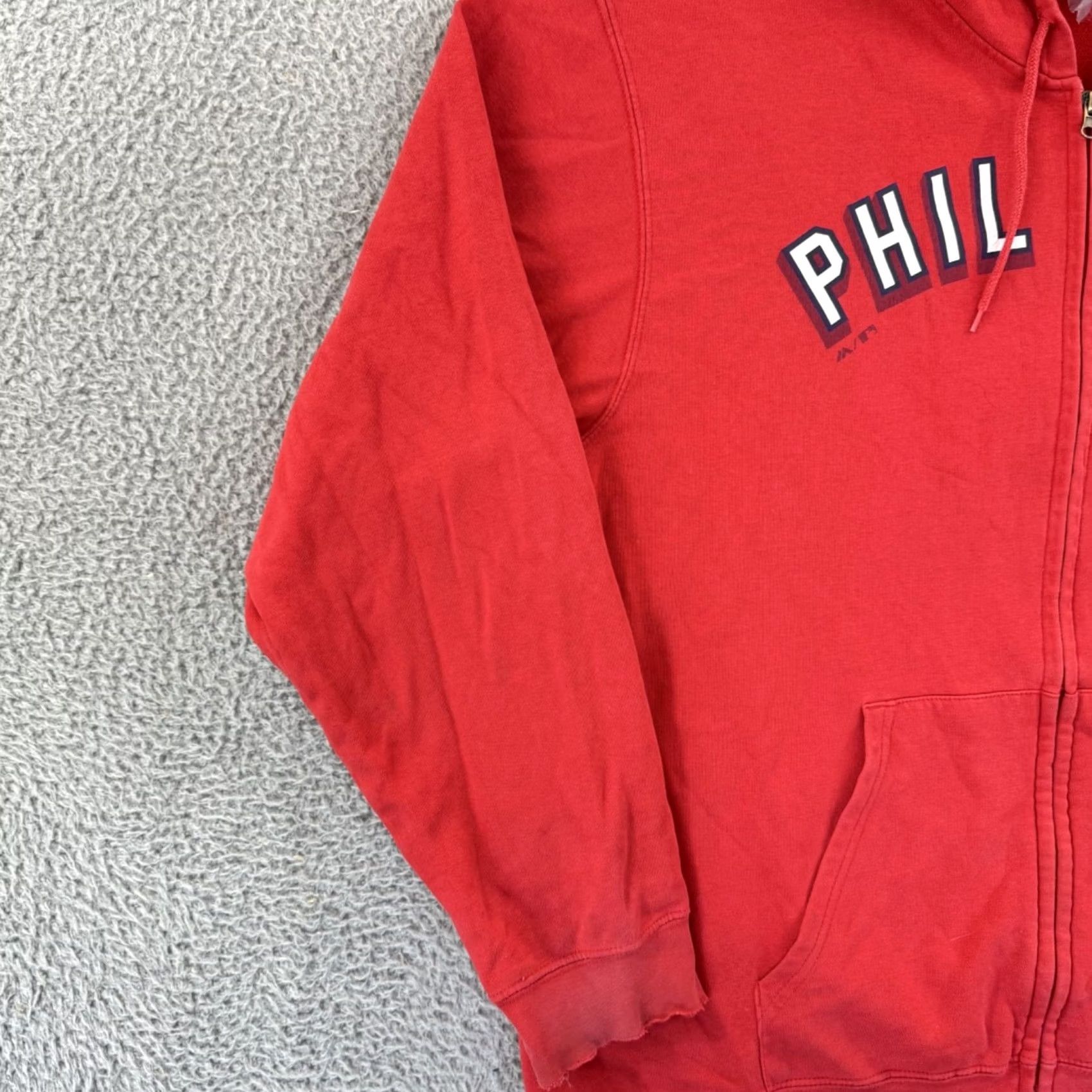 MLB VINTAGE Majestic Philadelphia Phillies Sweatshirt Hoodie Mens 2XL Red MLB Zip Hooded Crew Neck Fleece Cotton Blend Size US XXL / EU 58 / 5 - 4 Thumbnail