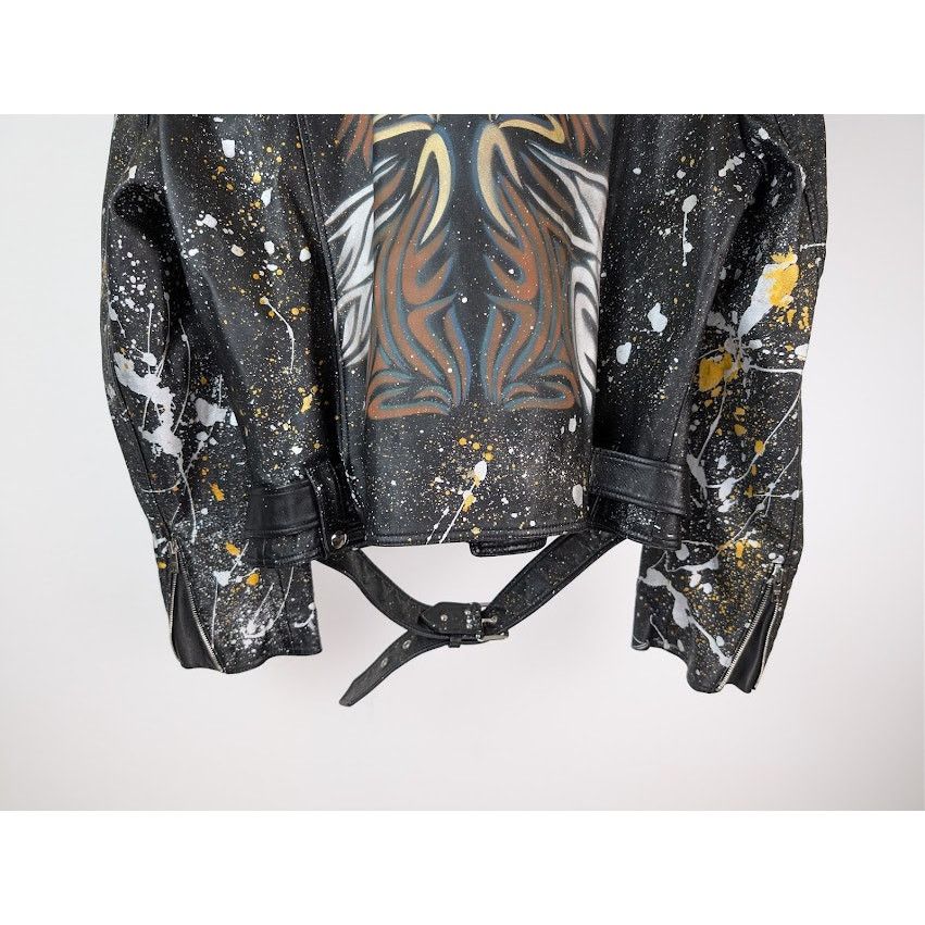 Celine o1rshd1 Hand Painted Biker Jacket in Black Size US L / EU 52-54 / 3 - 16 Thumbnail