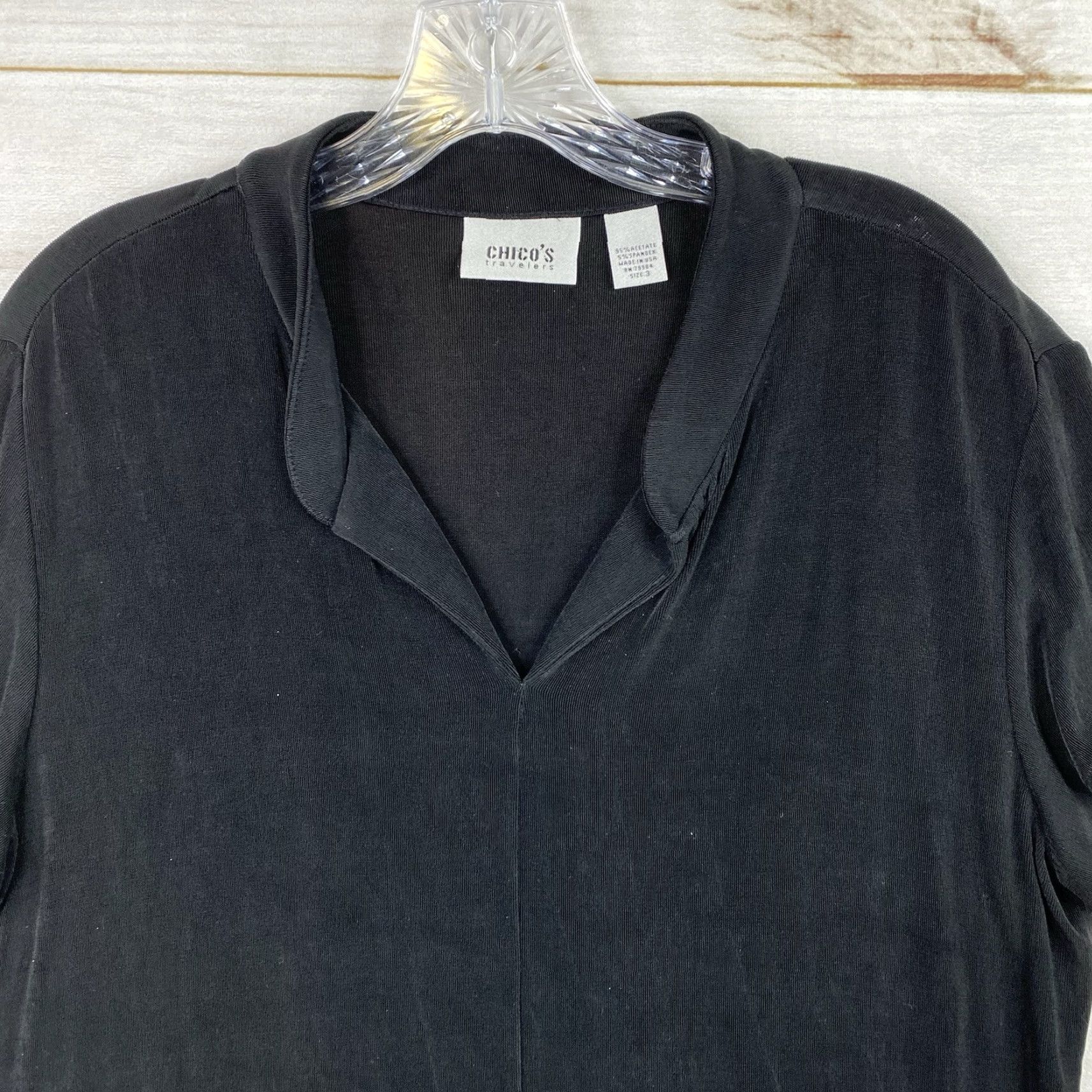 Vintage Chico's Travelers Top Womens XL Black Jersey Knit Short Sleeve Vintage Blouse Easy Care Size XL / US 12-14 / IT 48-50 - 2 Thumbnail