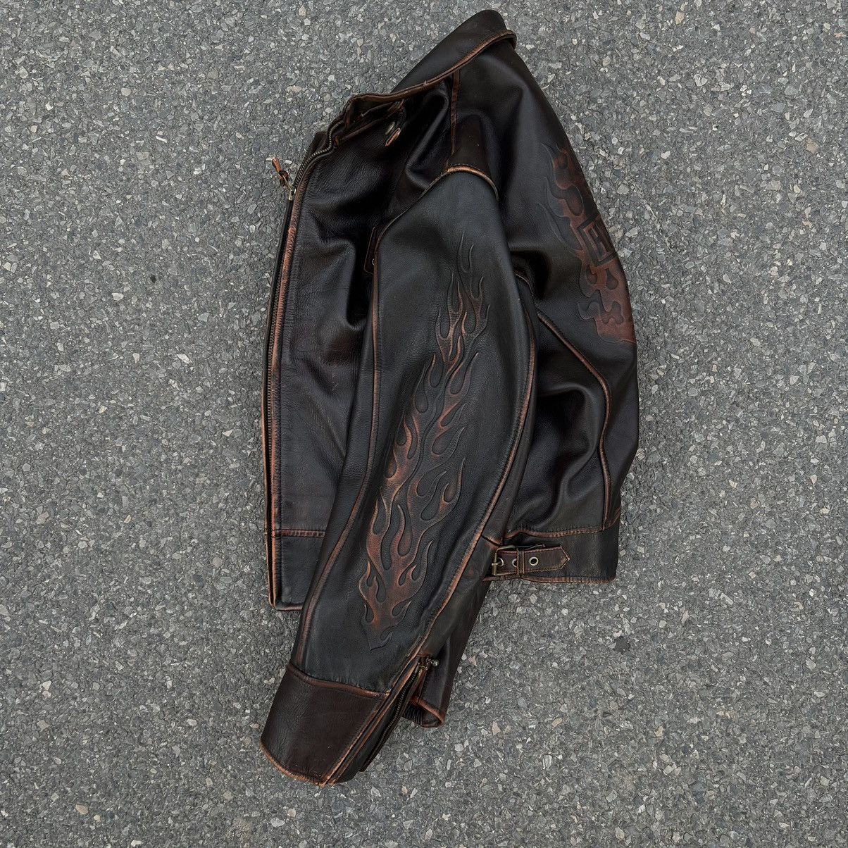 Harley Davidson × Vintage Harley-Davidson Signature Flame Leather Jacket Size US L / EU 52-54 / 3 - 8 Thumbnail