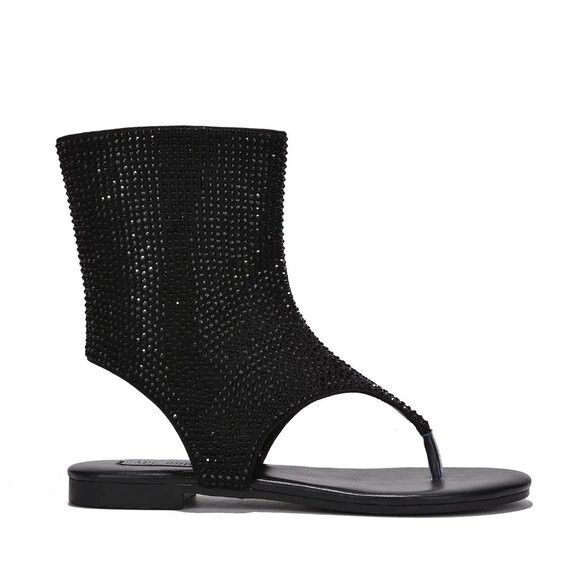 Other Just Doit Rhinestones Flat Bootie Thong Sandals Black (US Sh Size US 6.5 / IT 36.5 - 1 Thumbnail