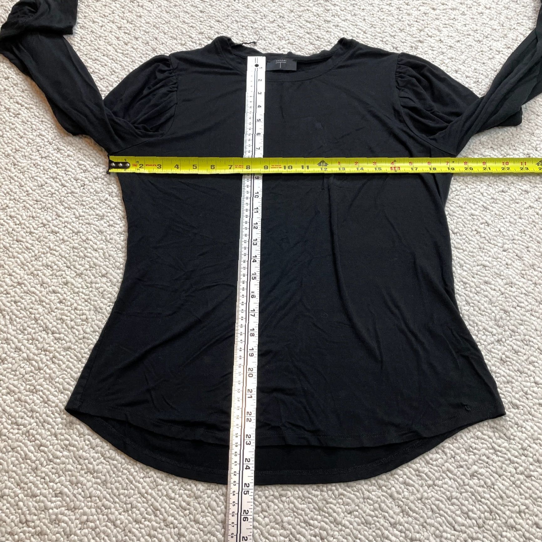 Vintage T Tahari Shirt Womens M Long Sleeve Pullover Black Rayon Top Solid Knit Regular Round Neck Size M / US 6-8 / IT 42-44 - 3 Thumbnail
